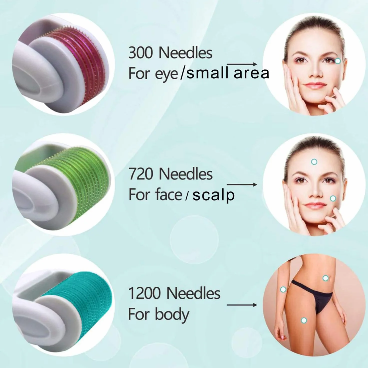 Derma Roller do chleba do twarzy, ciała, włosów, chleba - Angel Kiss 4 w 1, tytanowy zestaw wałków do mikroigły, microneedling roler, 300 igieł 0,5 mm, 720/1200 igła 1,0 mm wałek mikroigłowy