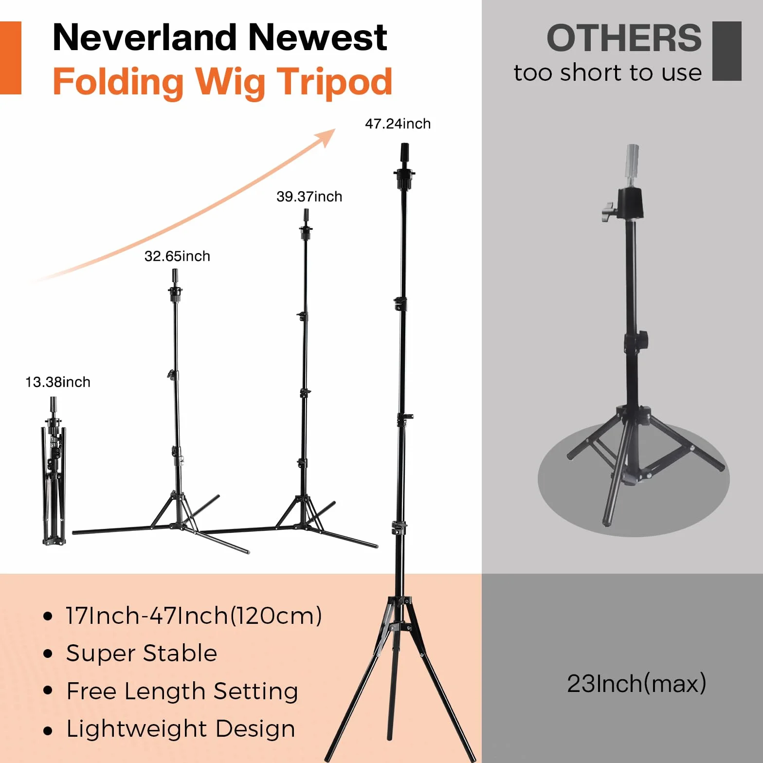 Neverland Beauty & Health 58 cm głowa peruki, ze stojakiem na perukę, 120 cm, głowa manekina z podstawką do ćwiczeń, klamra do stołu, szpilki T i szczotka do włosów