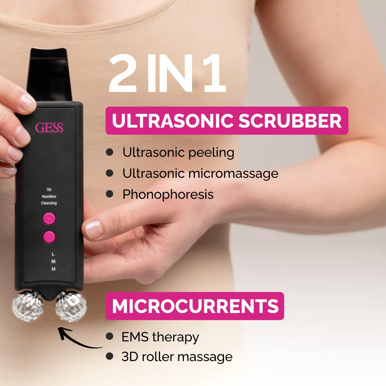 Gess Mamba Ultradźwiękowa Peeling Do Skóry Elektryczny Skin Scrubber Twarzy Oczyszczacz Porów