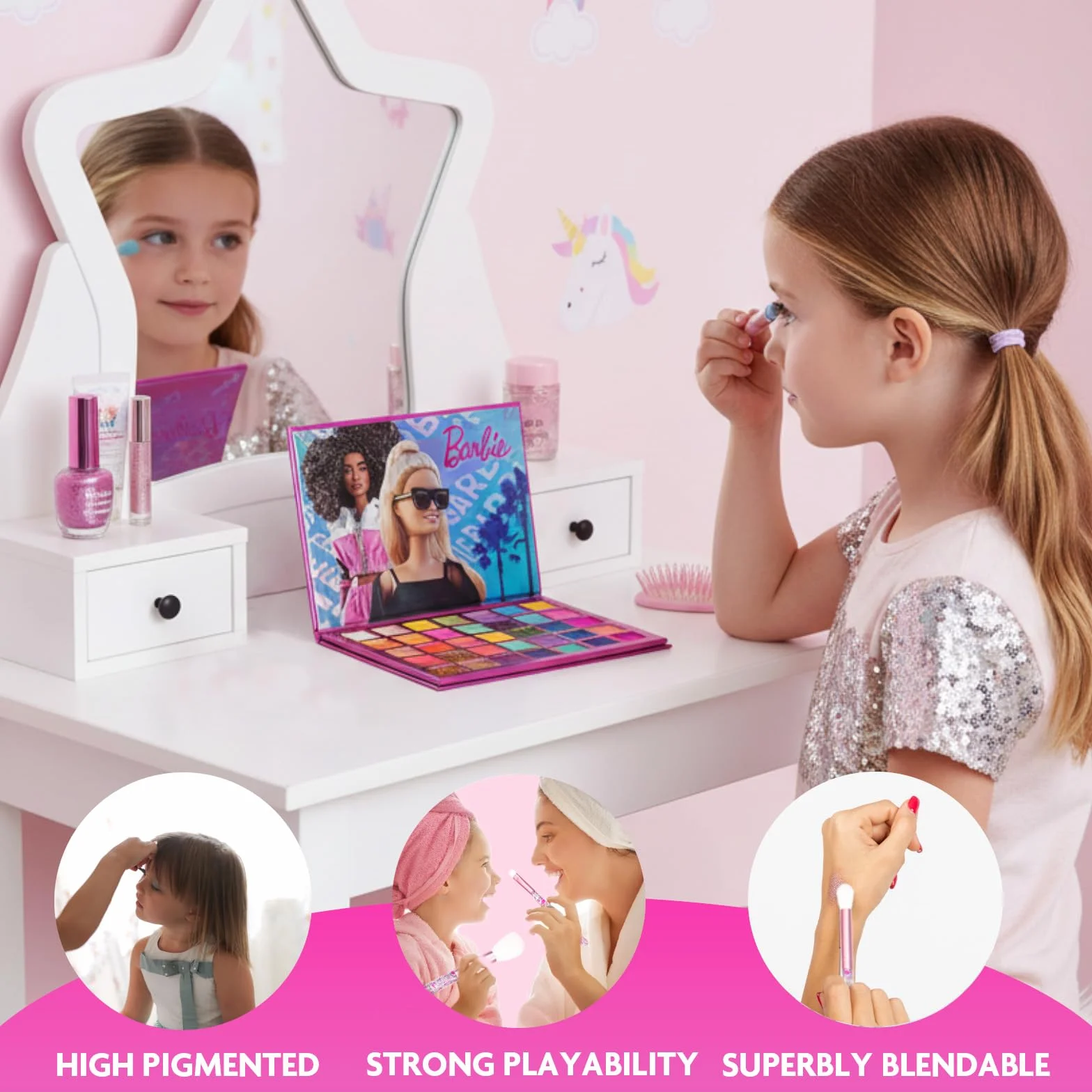Barbie Paleta Cieni 35 Kolorów z 8 Pędzlami do Makijażu