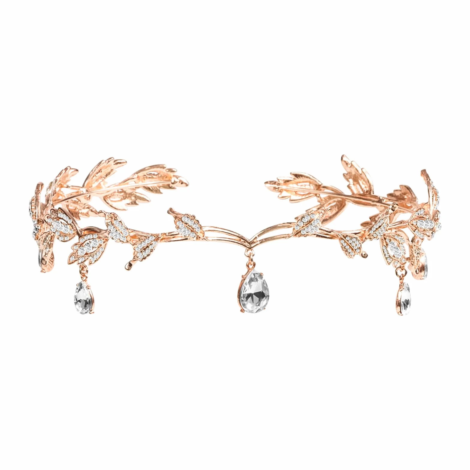 Elegancka tiara dla kobiet, tiary ślubne dla panny młodej z liśćmi i wiszącymi kryształkami, korona księżniczki, tiara ślubna na głowę dla panny młodej, dwóch panien honorowych, dziewczynek, 17
