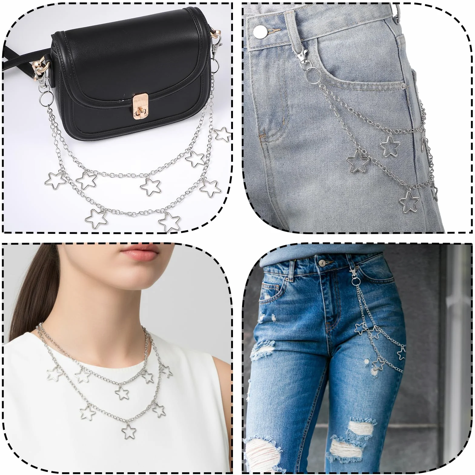 Łańcuch do spodni Srebrny, Łańcuch jeansowy Punk Rock Łańcuch do spodni dla mężczyzn i kobiet Modna Hip Hop Łańcuch do spodni Łańcuch z paskiem do spodni dla mężczyzn i kobiet