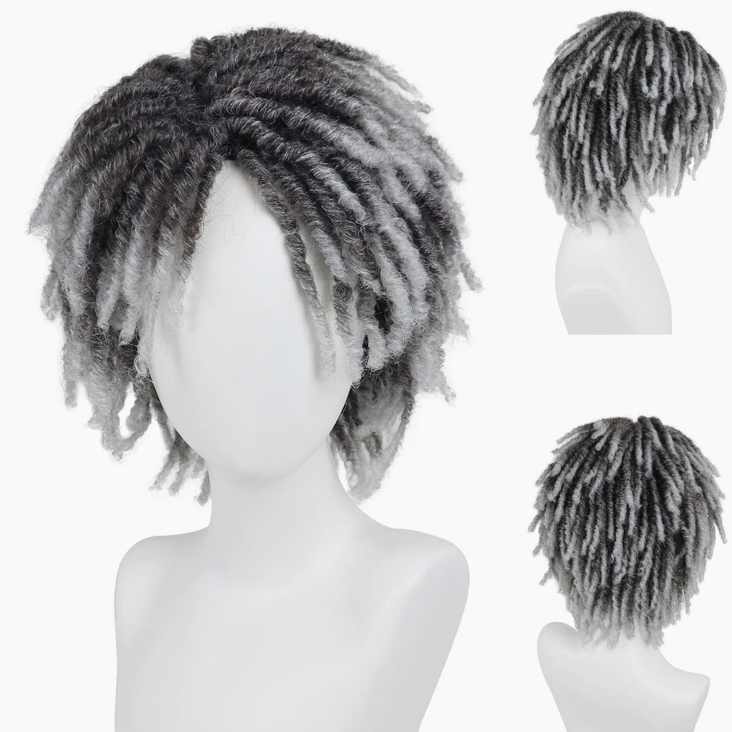 GNIMEGIL Krótka Peruka Dreadlock mężczyzna ombré-szara realistyczny Twist Rasta Cosplay kostium impreza