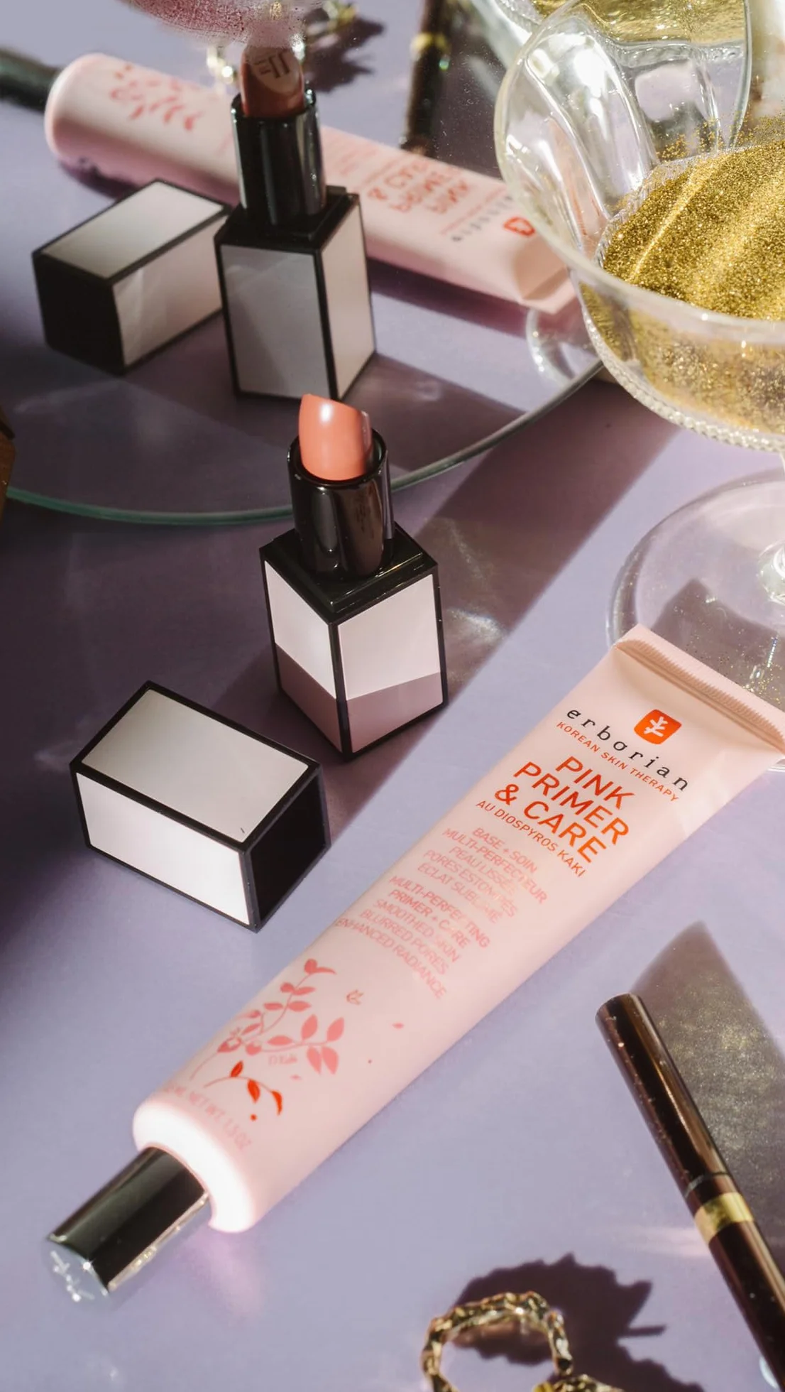 Erborian Pink Primer & Care - podkład do makijażu z ekstraktem z persyros Diospyros - podkład i nawilżający - wszystkie odcienie skóry - koreańska pielęgnacja - 45 ml