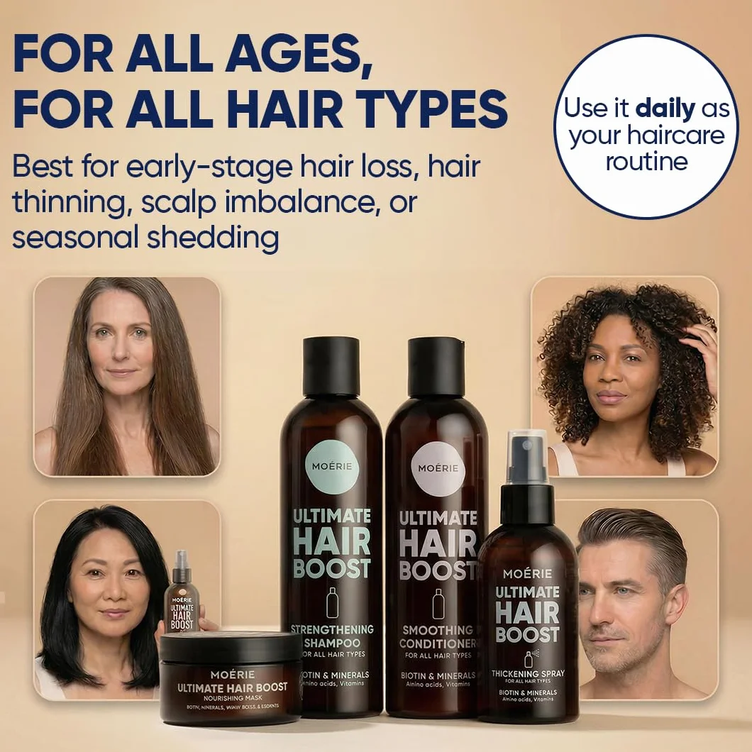Moerie Mineral Shampoo and Conditioner Plus Hair Mask and Hair Spray Mega Pack – The Ultimate Hair Care Set – For Longer, Thicker, Fuller Hair - Vegan Hair Products – Paraben & Silicone Free Products