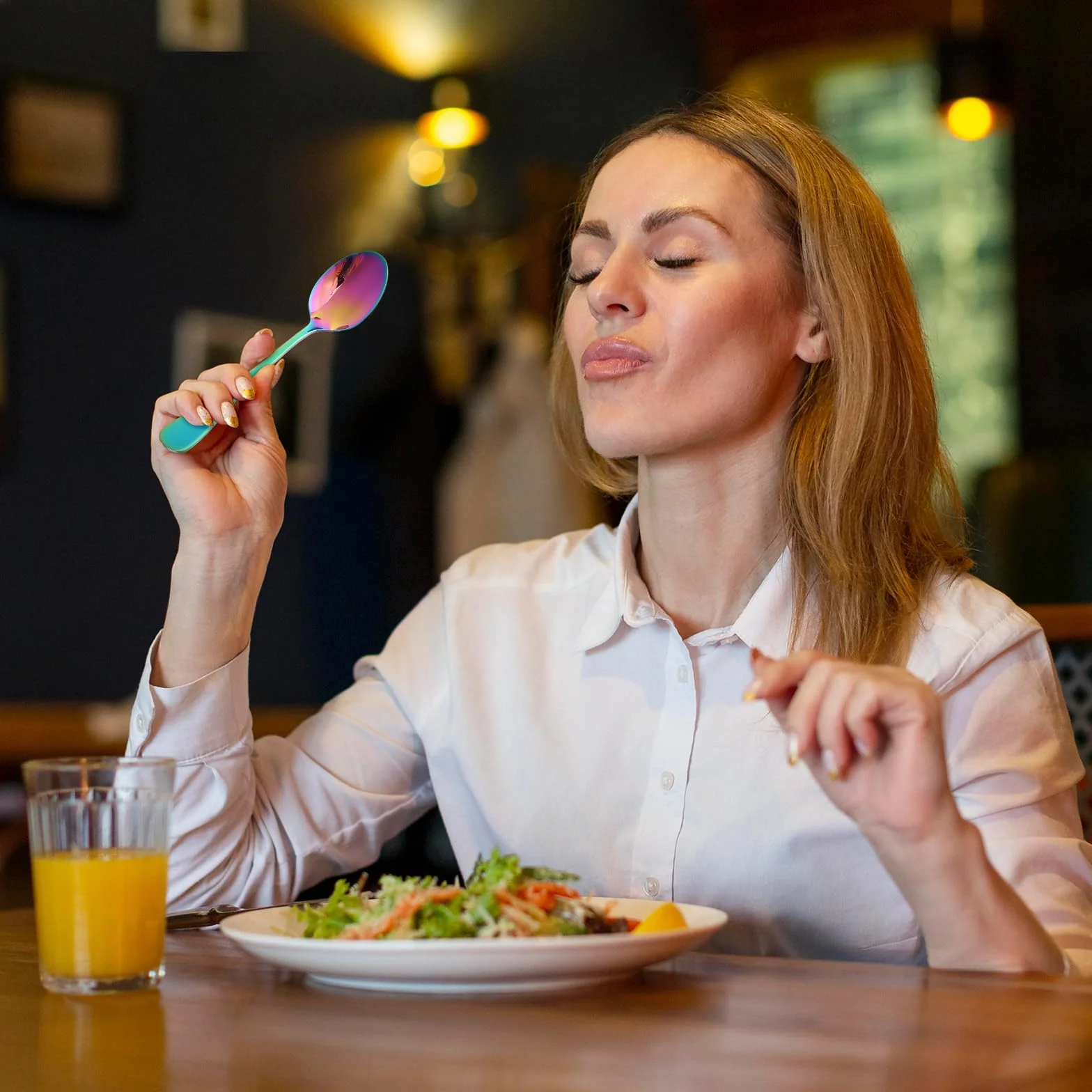 6 szt. tęczowych łyżeczek ze stali nierdzewnej, 14 cm, kolorowe łyżeczki deserowe i kawowe do domu i restauracji