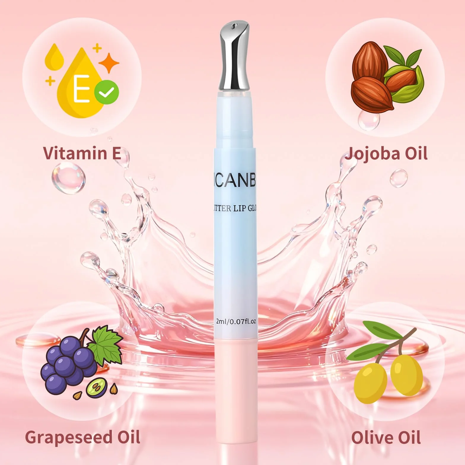 UCANBE Butter Lip Gloss: Nawilżająca i odżywcza pomadka do ust, metalowa końcówka, lekka, nieprzywierająca, miękka, błyszcząca (01 Transparent)