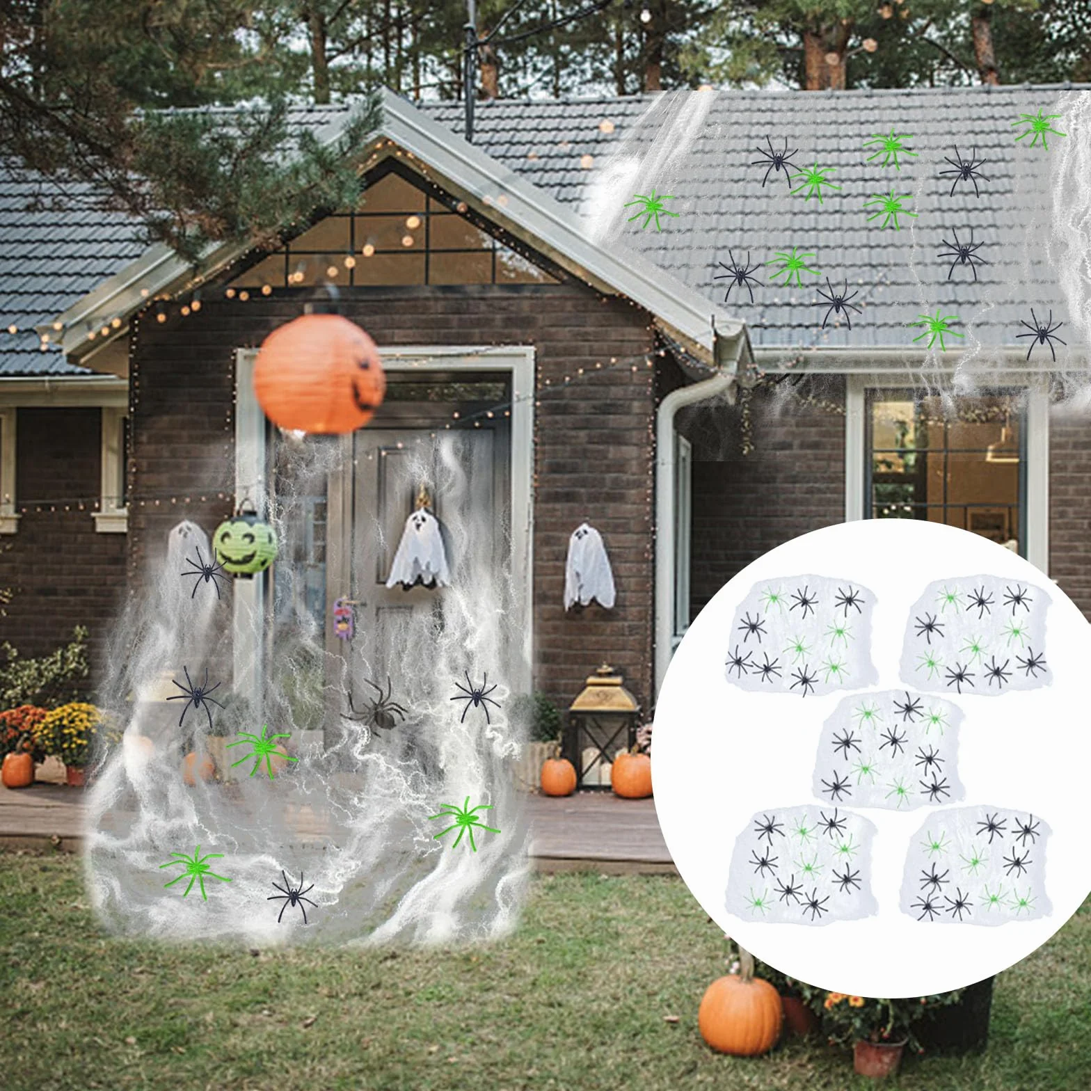 GWAWG Pajęczyny na Halloween, 100 g, dekoracja pajęczyny z 40 szt. sztucznych pająków, rozciągliwa sztuczna pajęczyna na Halloween, biała pajęczyna do przerażających dekoracji na Halloween
