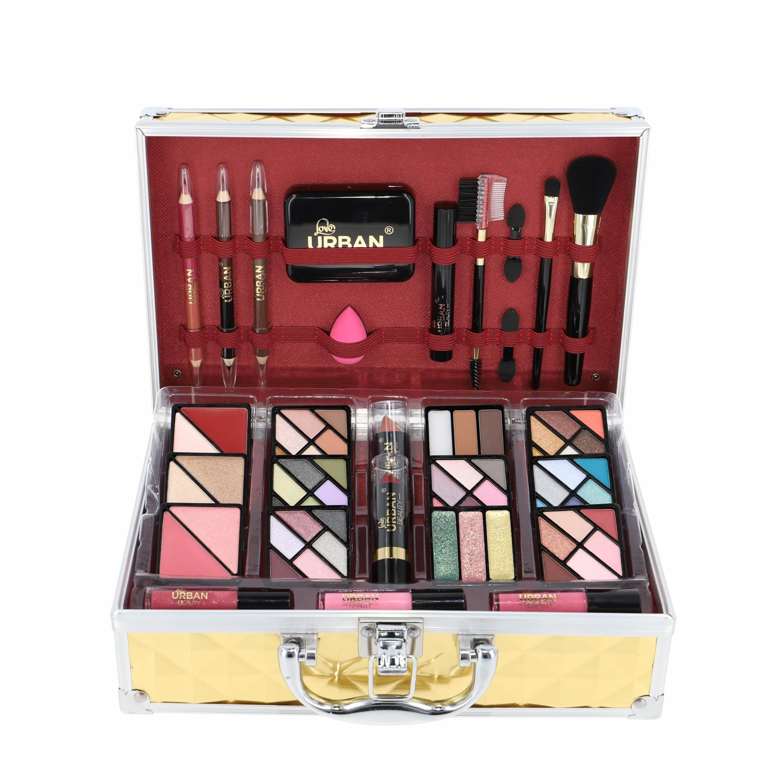 Wegański Makijaż Pudełko na Kosmetyki Love Urban Beauty Luxe Gold Touch Zestaw Upominkowy Podróżny 73 szt