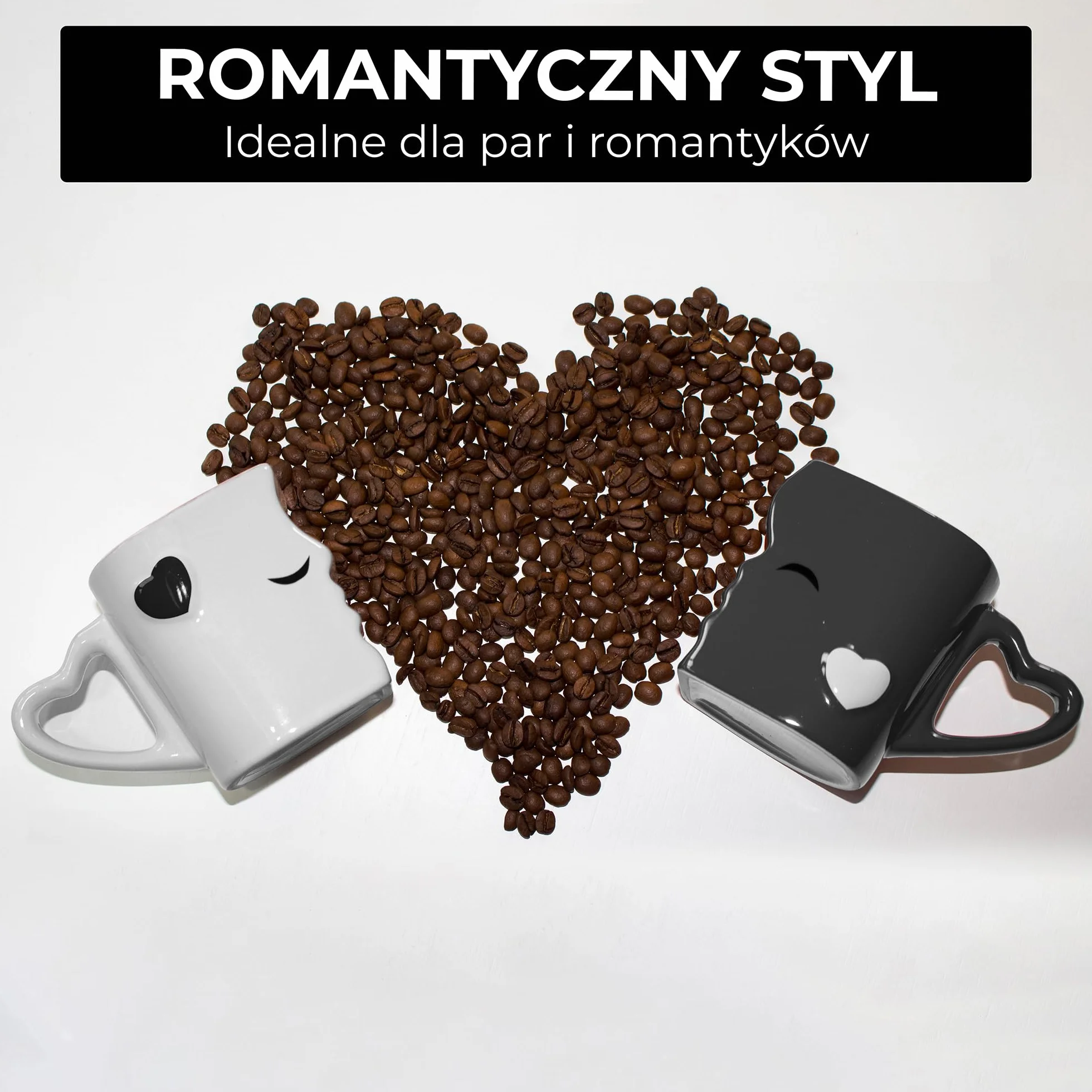 MIAMIO - Zestaw kubków do kawy/kubków do całowania w prezencie dla par/na wesele/urodziny/rocznicę, ceramiczne 300 ml (czarne)