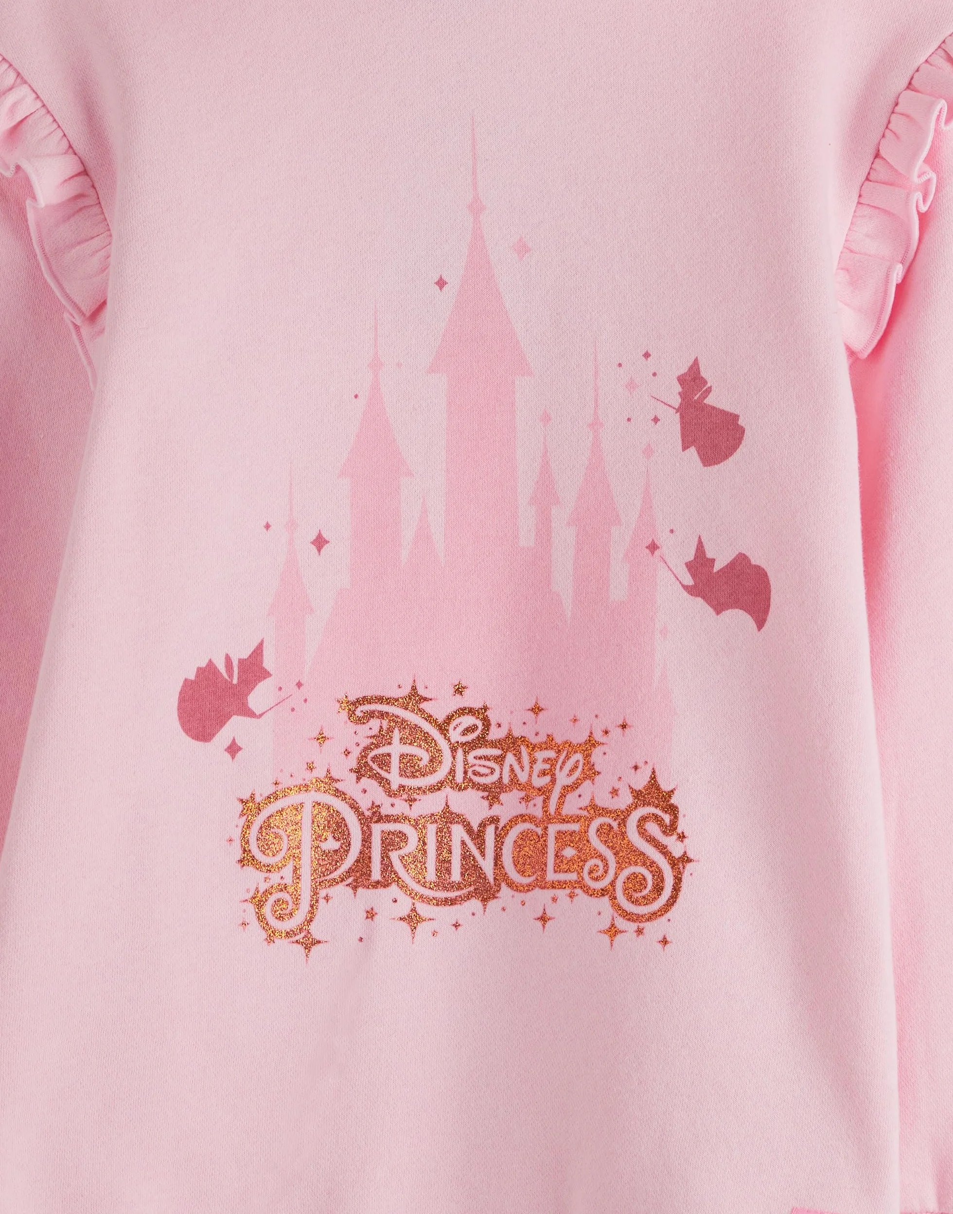 Disney Księżniczka dziewczęca bluza z kapturem | dziecięca różowa graficzna bluza z kapturem z koroną 3D | marszczony brzeg dobre wróżki odzież sweter | magiczny złoty brokat film film postać z