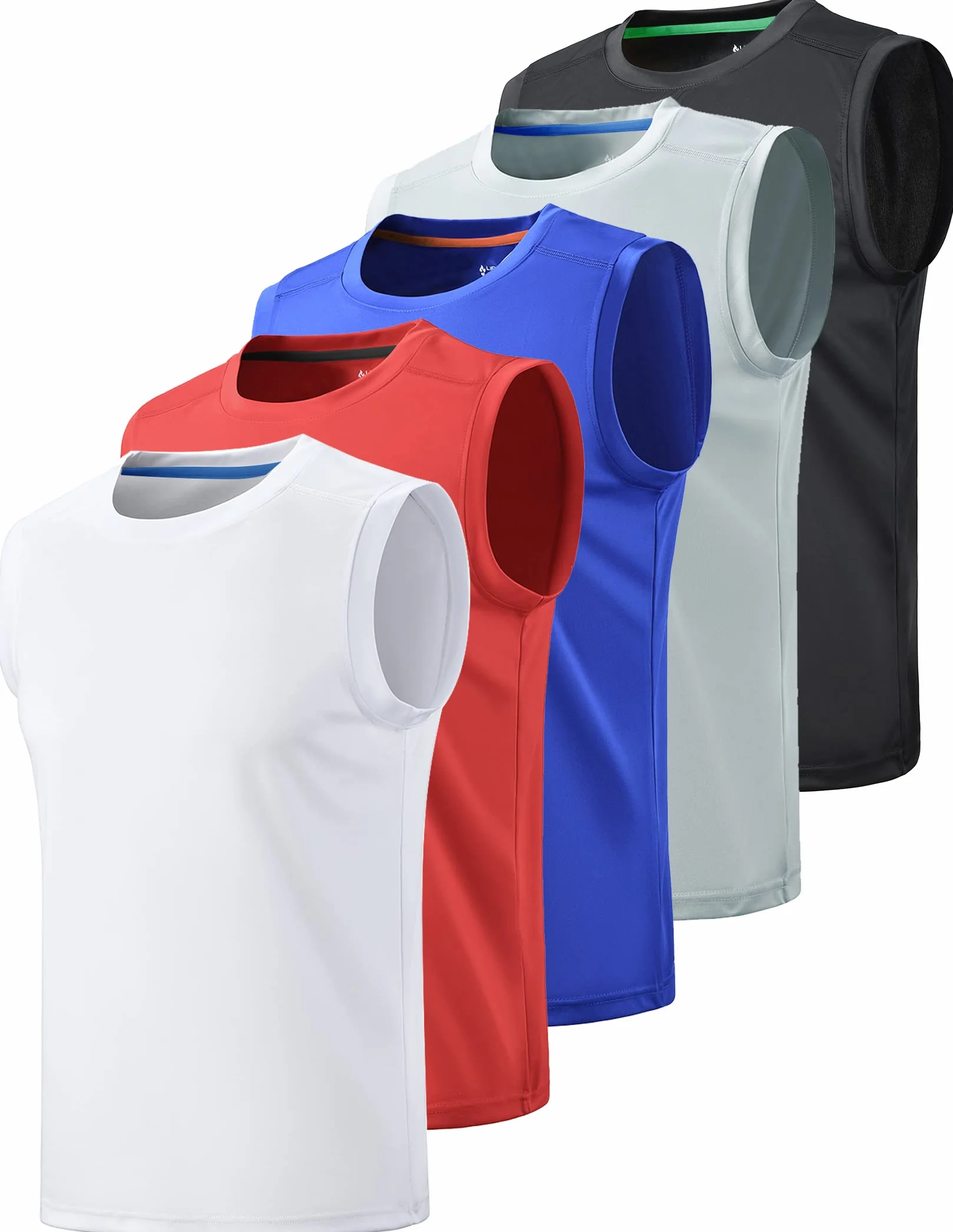 Liberty Imports Pack of 5 Men's Stretch Cool Dry Muscle Tank Tops Athletic Crewneck Sleeveless Workout Shirts (White/Red/Blue/Gray/Black, X-Large)