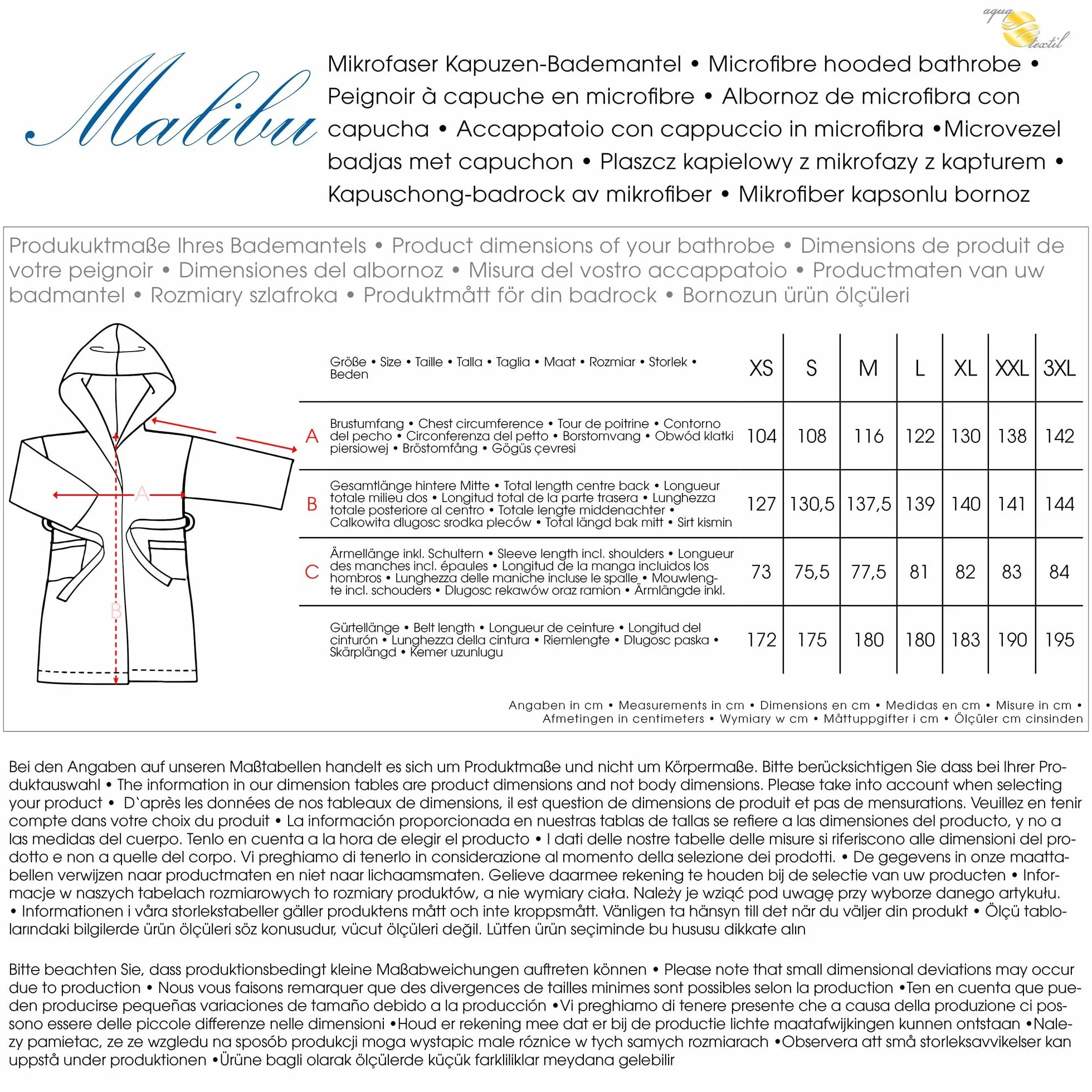 aqua-textil XS-XXXL szlafrok kąpielowy z kapturem, uniwersalny, długie naszyte kieszenie, dla kobiet i mężczyzn, unisex, mikrofibra, przytulny polar Oeko-TEX