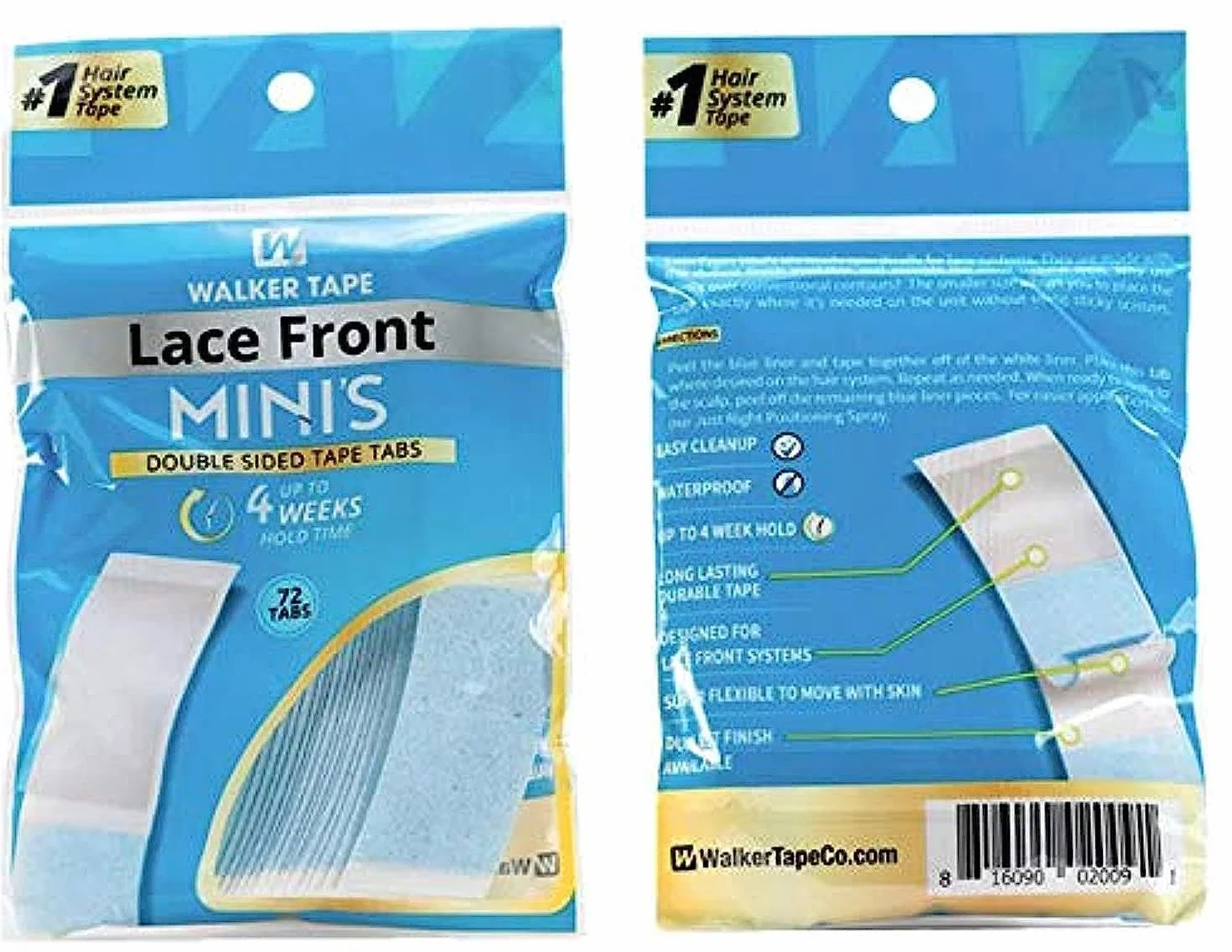 "Lace Front Support" Walker Double Sided taśma klejąca Addive Addive Men Hair System zastępcza tuupet do przedłużania włosów, peruka do przedłużania włosów, Contour C Mini (72 szt. x 1 torba)