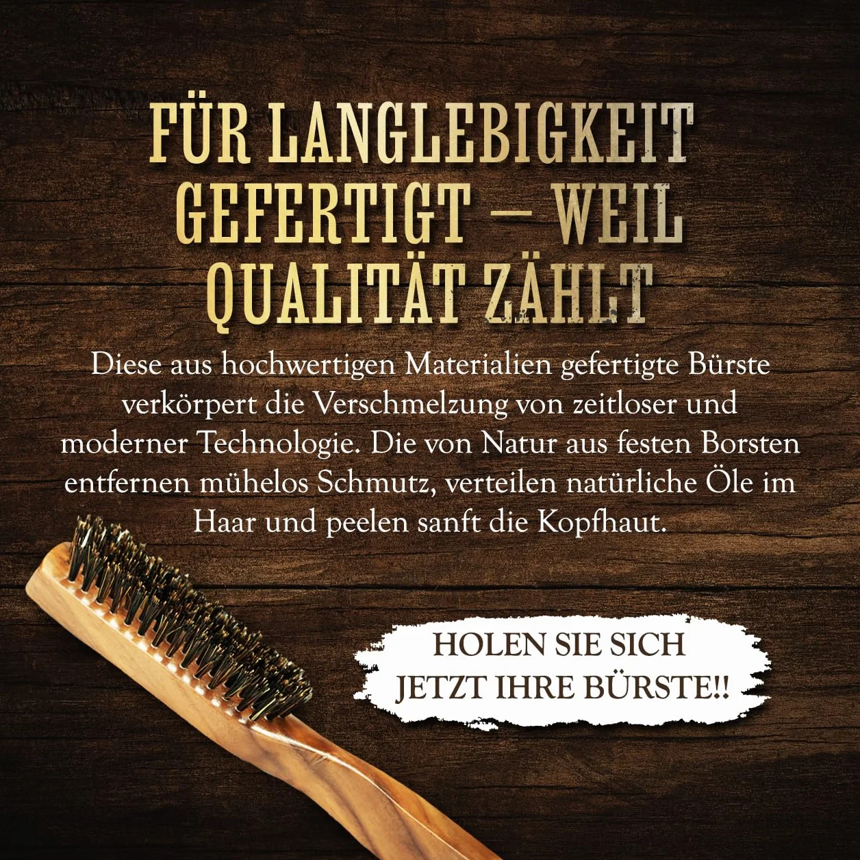 THE VINTAGE GROOMING CO. Szczotka do brody i wąsów z drewna – włosie dzika – brązowa – dla mężczyzn z brodą – ergonomiczny uchwyt – pielęgnuje włosy i oczyszcza skórę głowy
