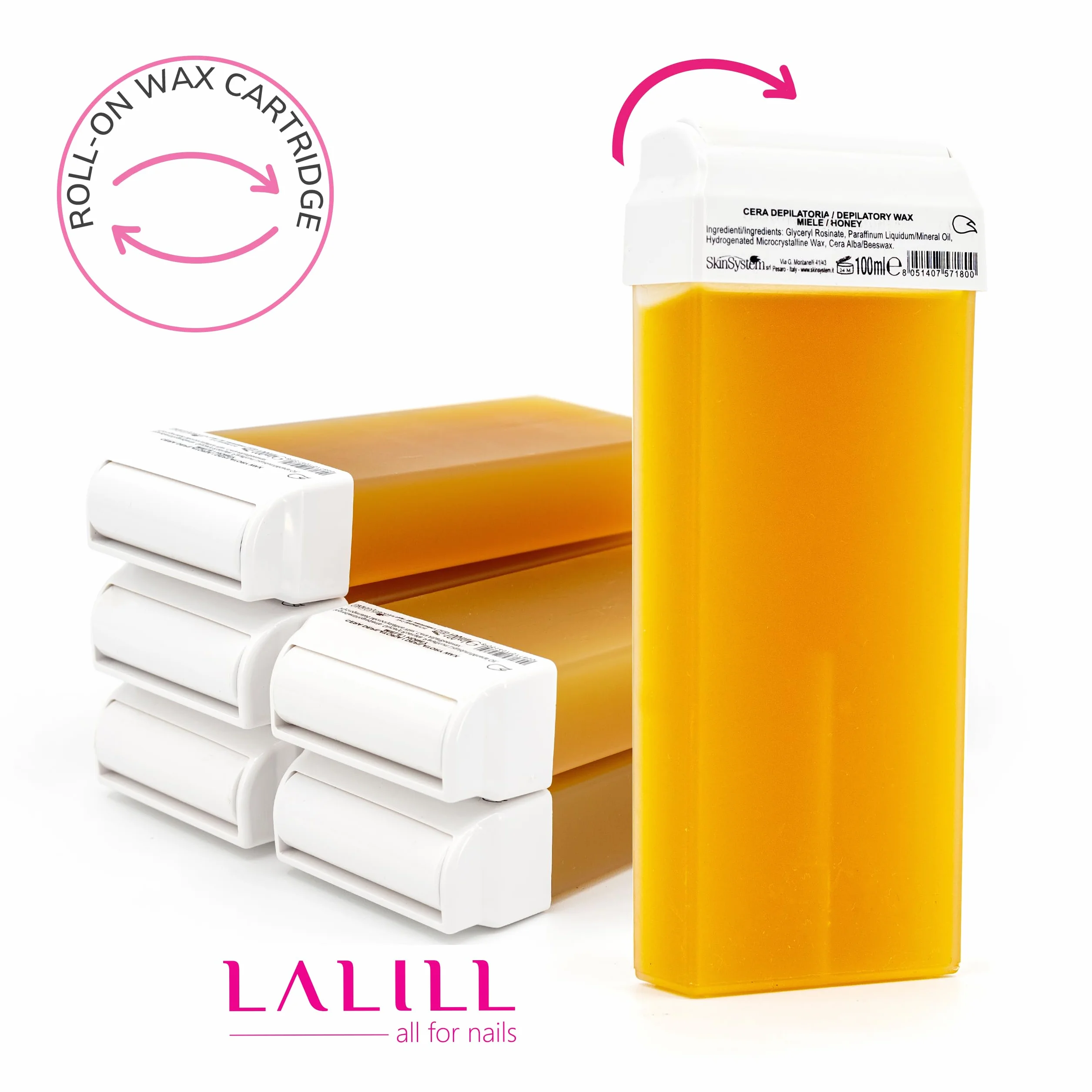 LALILL Zestaw do depilacji woskiem 100 sztuk pasków wkłady 100 ml x 6 podgrzewacz