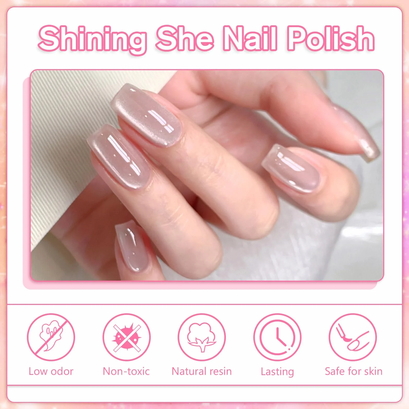 Shining She Półtrwały lakier magnetyczny, 4 odcienie bladego różu, holograficzny brokat kocie oko, z magnetycznym sztyftem, lakier UV/LED, lakier do paznokci, do salonu, domu DIY, 8 ml