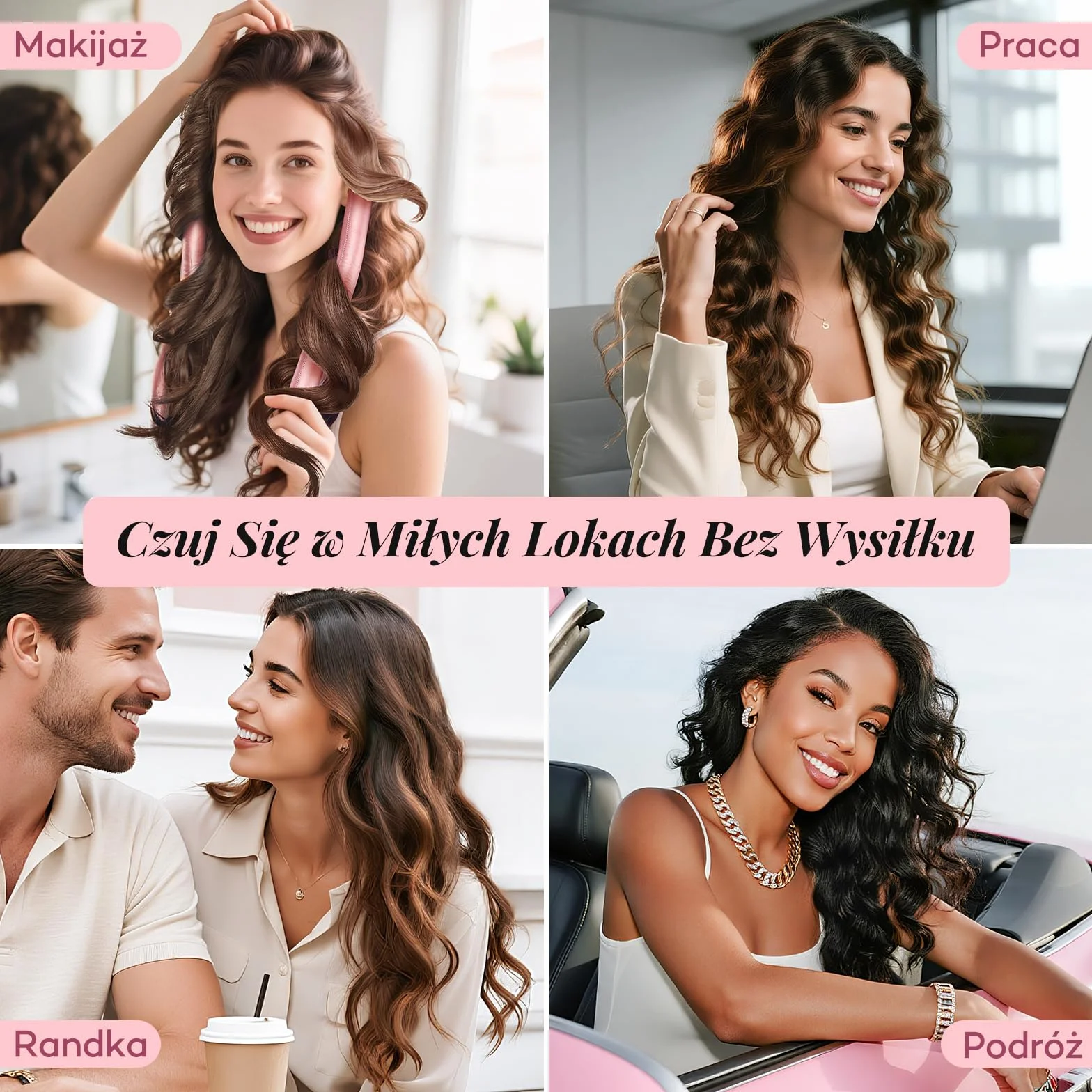 Umisleep Heatless lokówka do włosów, jedwabna ochrona włosów, Heatless Curls z zestawem loków, 99 cm, do samodzielnego wykonania, do długich włosów, antypoślizgowe loki, różowa
