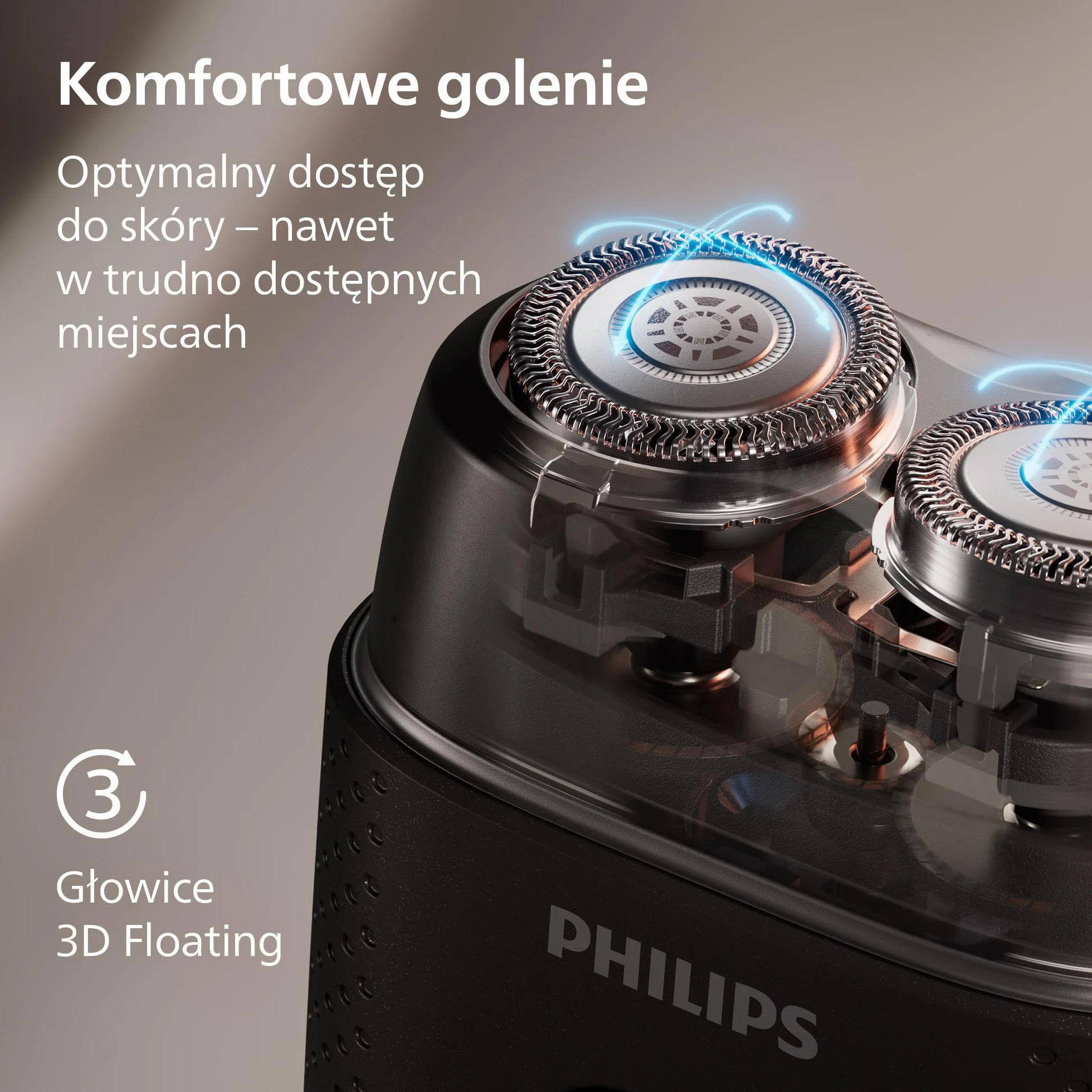 Philips Shaver 500 — kompaktowa golarka elektryczna, system Lift & Cut, ostrza SteelPrecision, głowice 3D Floating, golenie mokro i sucho, etui podróżne, blokada podróżna, magnetyczna nasadka, S595/05