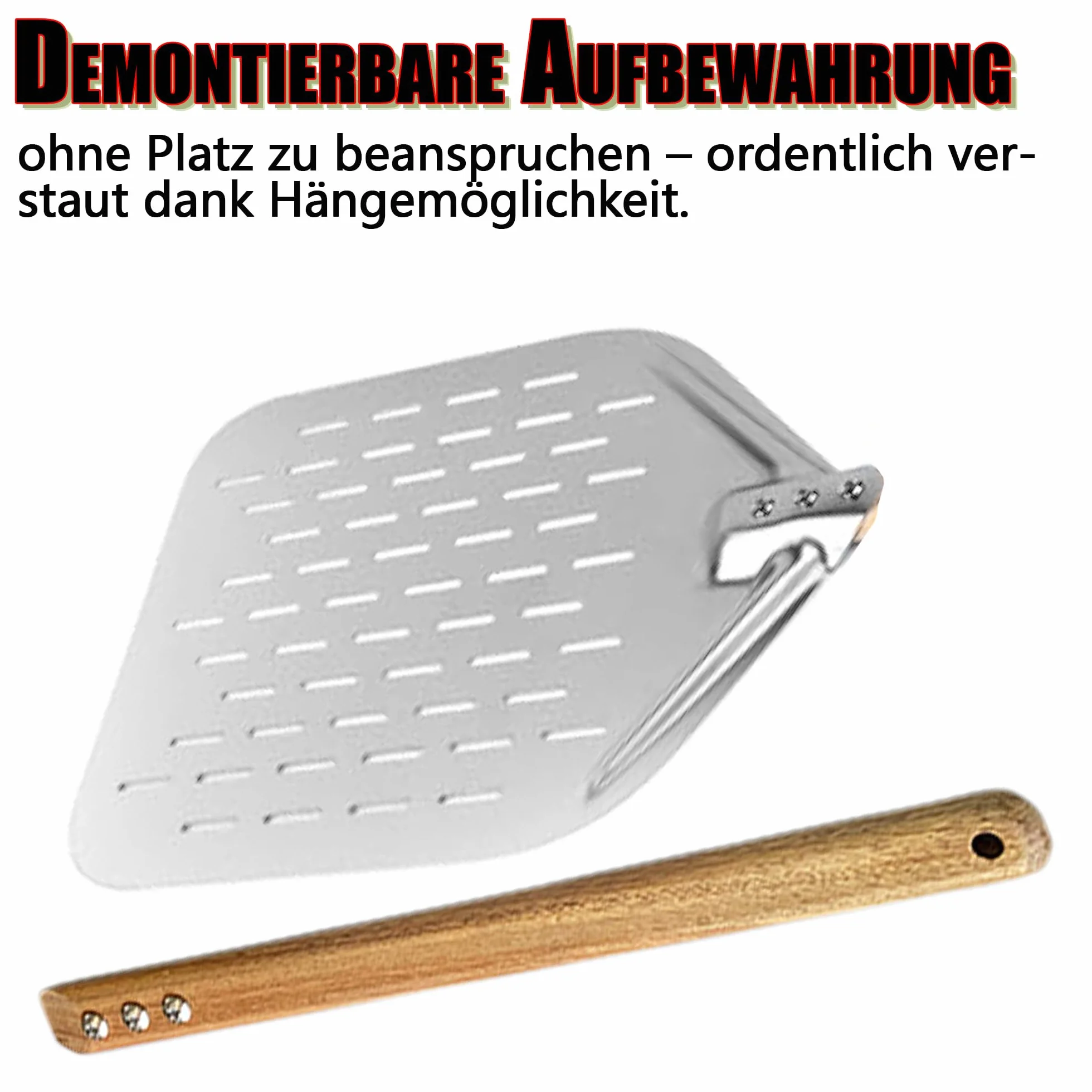 MAEXUS Łopatka do pizzy, 30 cm, ze zdejmowanym uchwytem, duża powierzchnia, łopatka do pizzy ze stali nierdzewnej, perforowana łopatka do pizzy (40 x 30 cm)