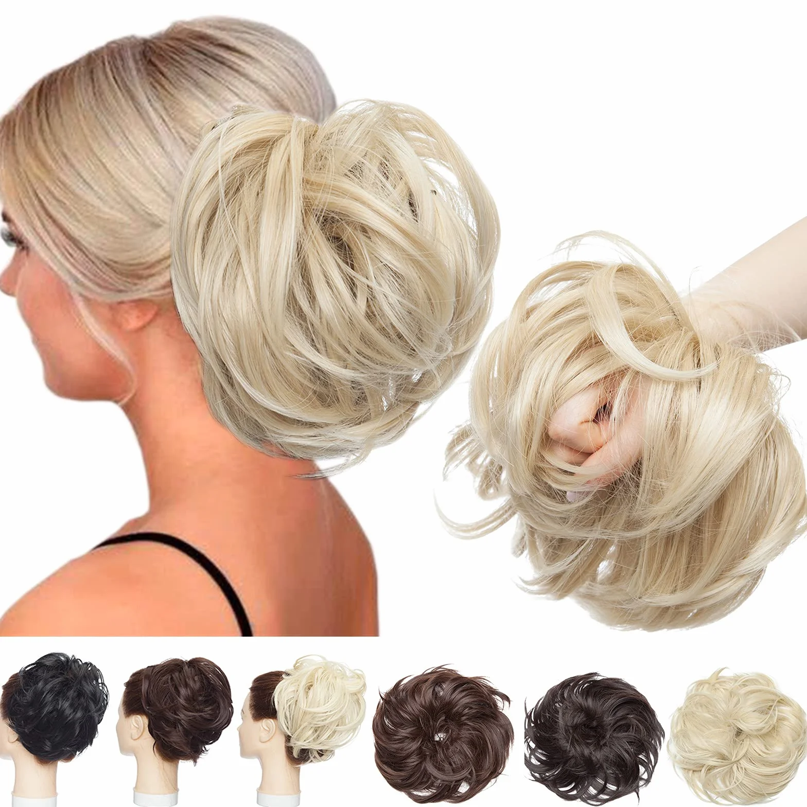 SEGO dopinki do włosów do wysoko upiętych fryzur, treska, kok z gumką [rozmiar 80 g], gęste, falowane, 24T613, popielaty blond i tleniony blond