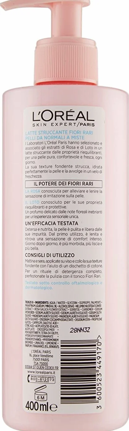 L'Oréal Paris Rzadkie kwiaty mleczko do demakijażu do skóry suchej i wrażliwej, 400 ml