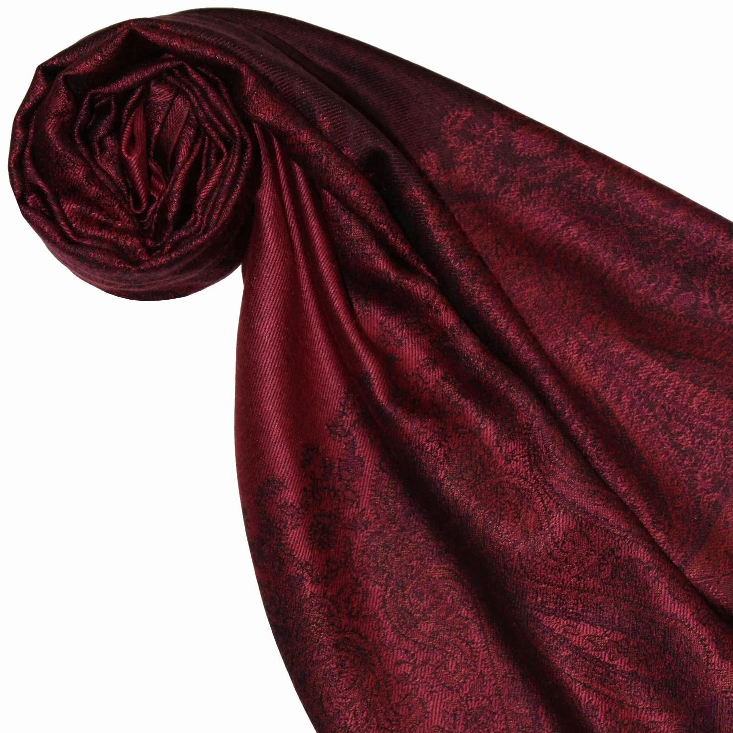 LORENZO CANA Włoski szalik paszmina szal 180 cm x 71 cm Paisley ciemnoczerwony fioletowy 781588