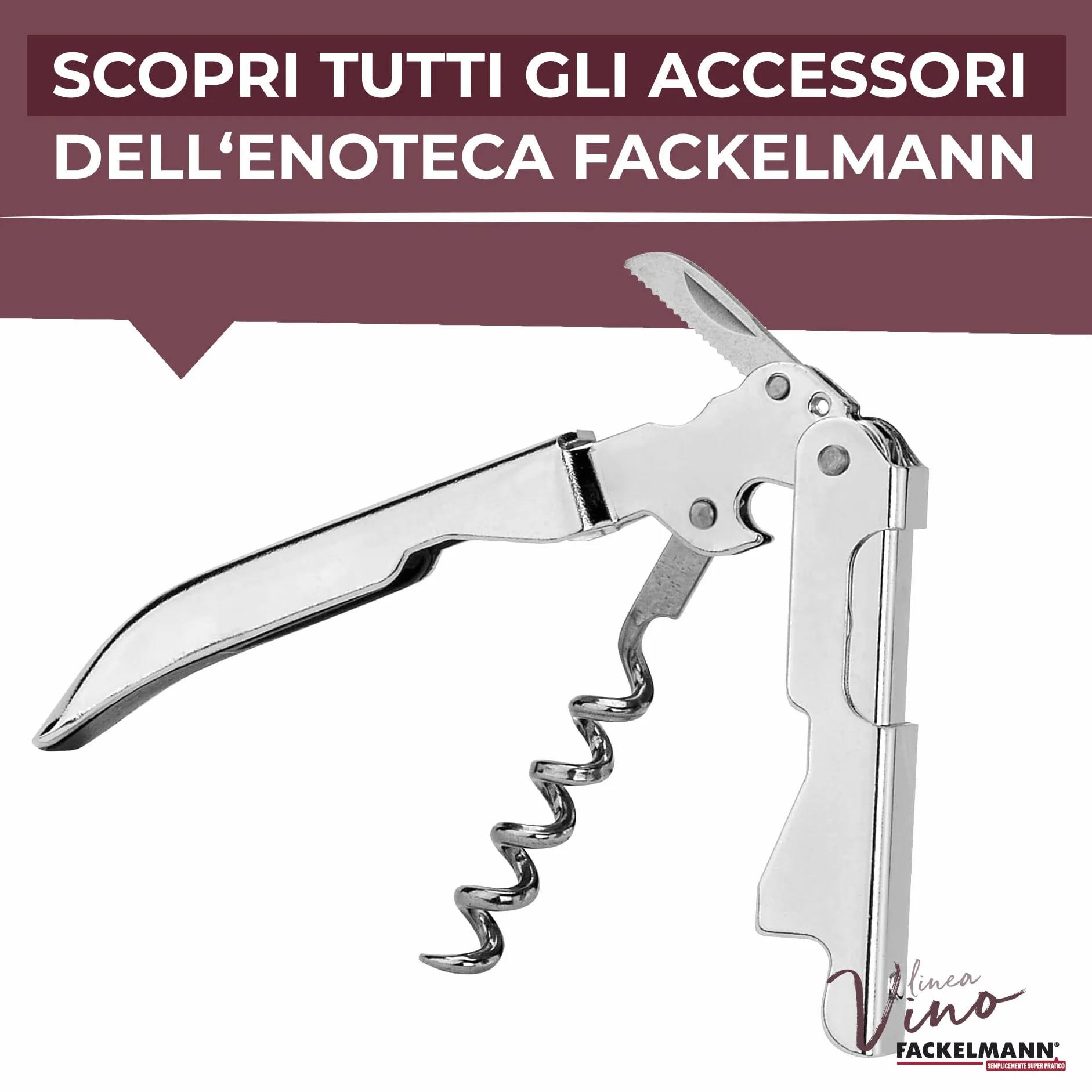 Fackelmann Kelnerski korkociąg "Doublepull" ze stali nierdzewnej, srebrny, 15 cm