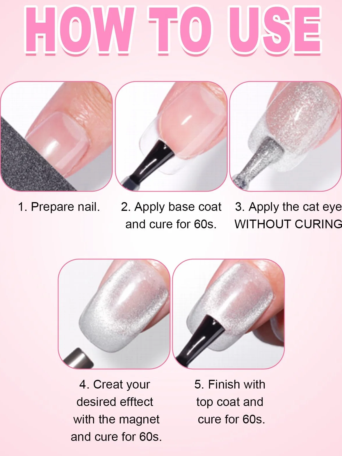 EBANKU 54PCS Cat Eye Nail Magnet Stick Set, 3 w 1 Magnetyczny Lakier do Paznokci, Długopis do Zdobienia Paznokci, żelowy Lakier do Paznokci Cat Eye Magnetic Nail Art Tools for Nail Salon