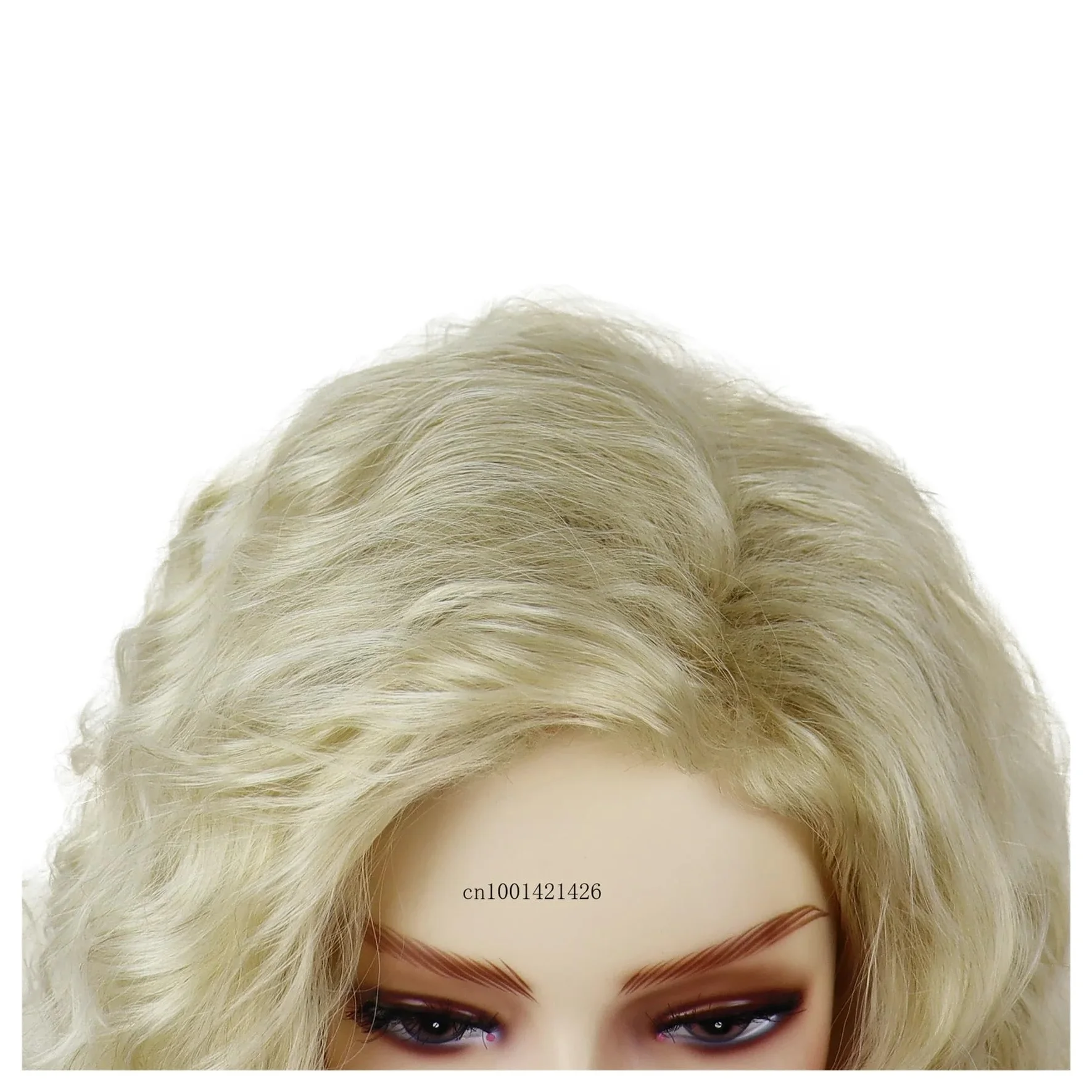 1 szt. Włosy syntetyczne Realistyczne długie żółte blond peruka z kręconymi włosami Część wolna Linia włosów Jasne grube puszyste faliste peruki Naturalne do odgrywania ról Cosplay(Platinum Blonde)