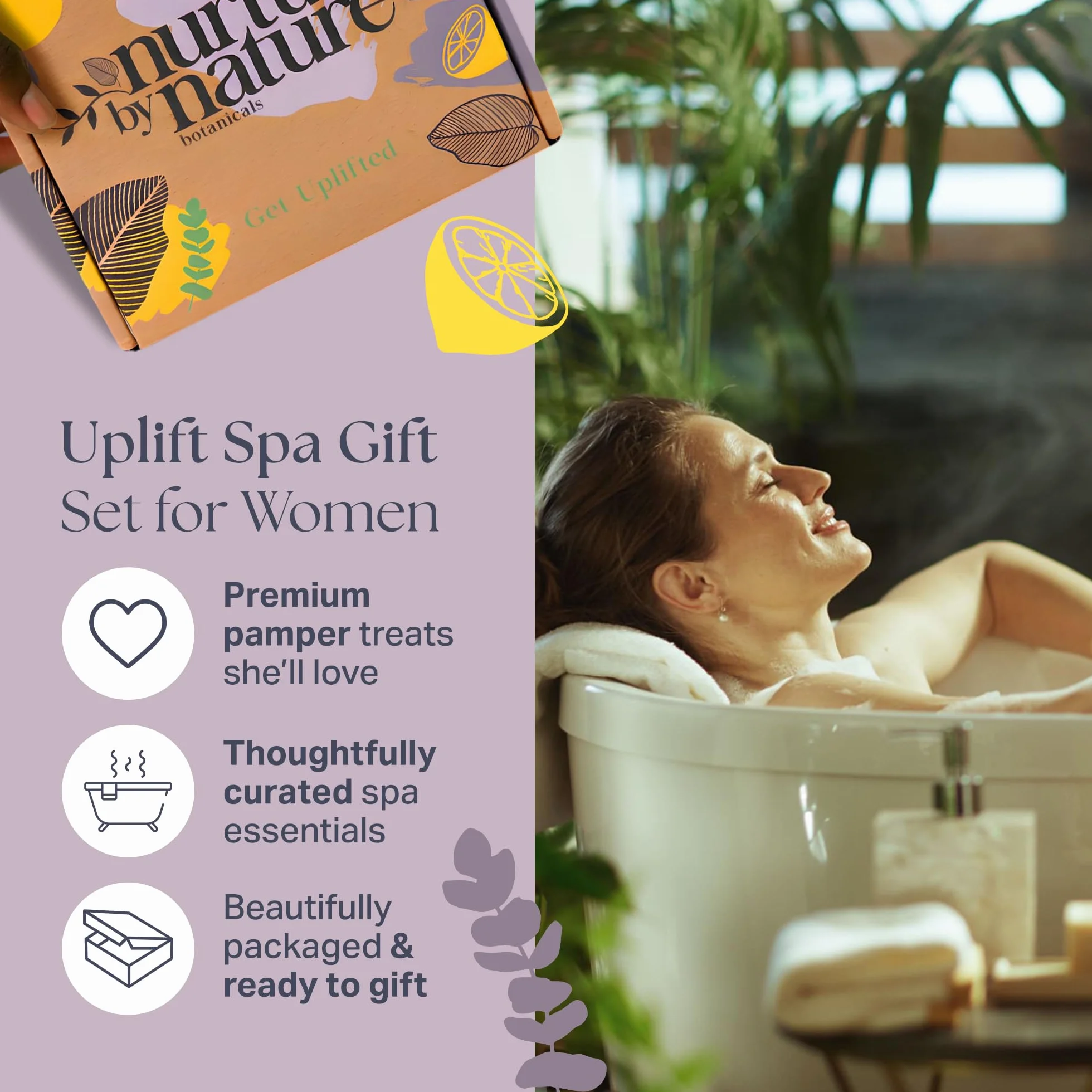 Nurture by Nature Botanicals Energising Spa Gift Set with Essential Oils, Lavender, Bath Salts & Aromatherapy for Her
