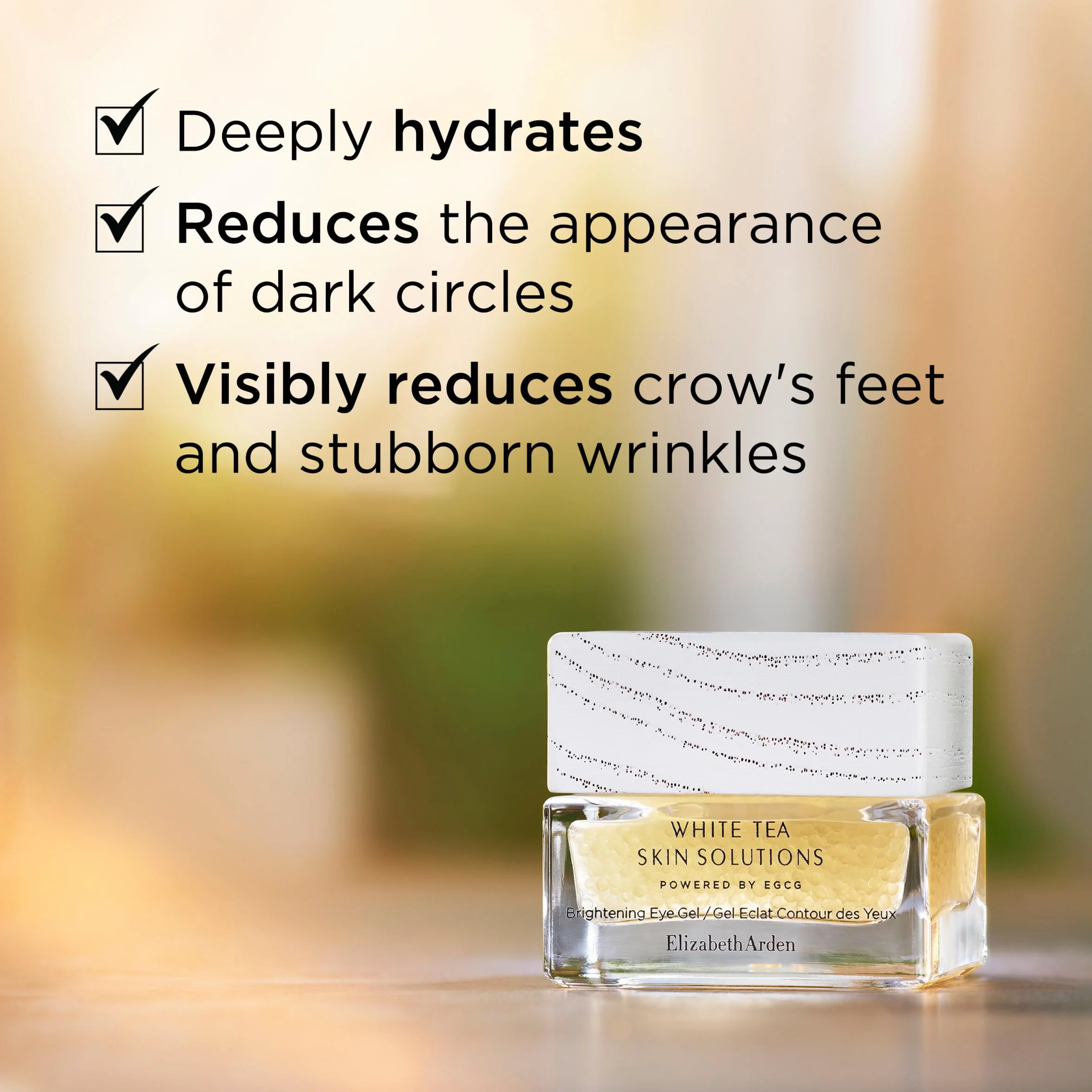 Elizabeth Arden, White Tea Skin Solutions Gel Eclat Eye Texture, Anti-Aging i Nawilżający, rozświetla i ożywia wzrok, Bogaty w olejek z białej herbaty, wegańska formuła, 15 ml