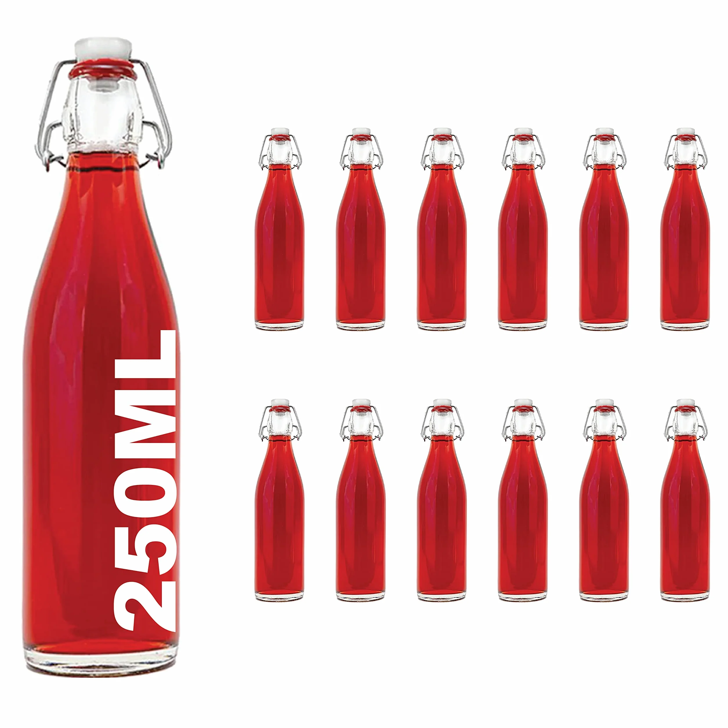 12 sztuk 250 ml butelek z pałąkiem, szklane butelki z zamknięciem pałąkowym, zamknięcie pałąkowe, wino, nr 200 ml