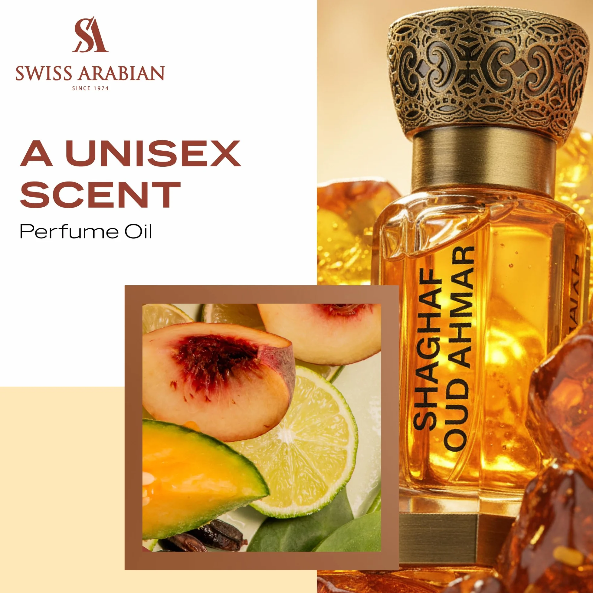 Swiss Arabian Shaghaf Oud Ahmar 12 ml skoncentrowany olej perfum unisex - luksusowa mieszanka bursztynu, róży i wanilii: ciepły zapach i smakoszy