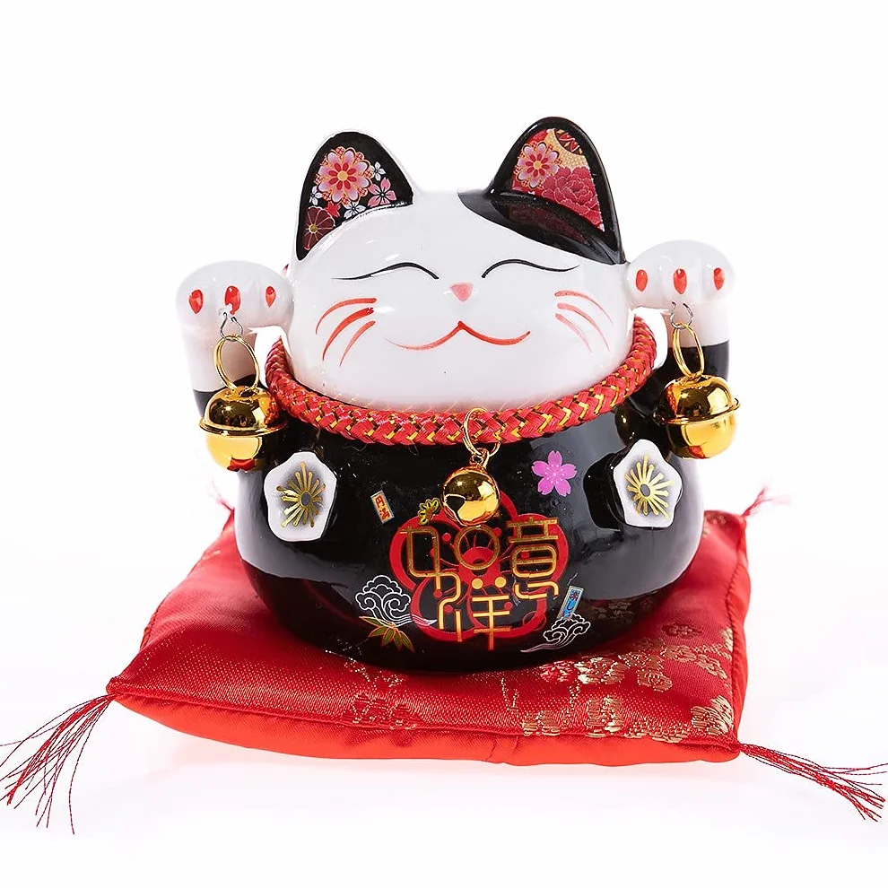 lachineuse - Maneki Neko kot szczęścia skarbonka - Kawaii japoński obiekt dekoracyjny - talizman kot - Money Cat - porcelana 11 x 10 x 9,5 cm - chińska azjatycka dekoracja