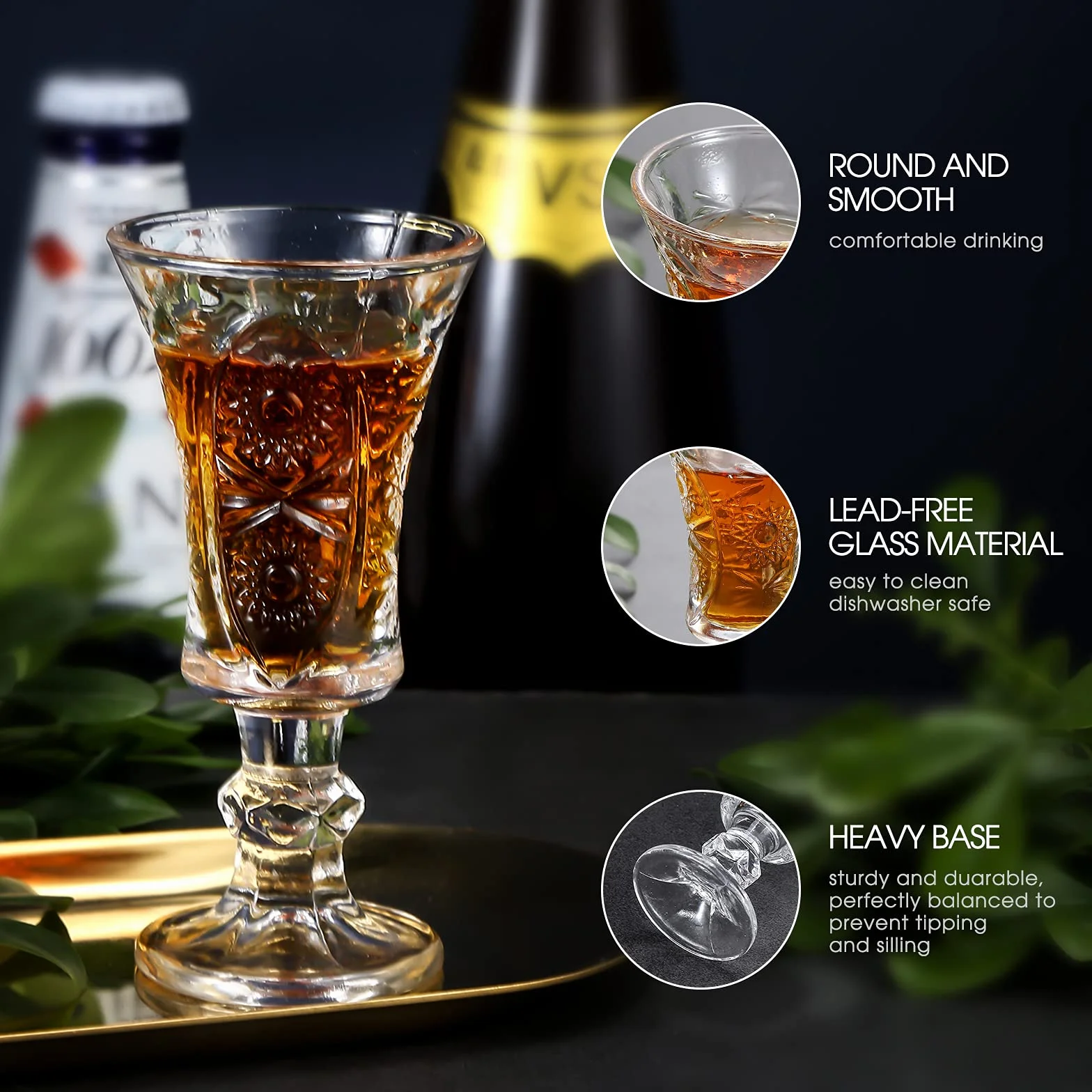 JAIEF Okrągłe kieliszki do wódki 45 ml, szkło bezołowiowe, przezroczyste kieliszki do wódki z ciężkim dnem (6)