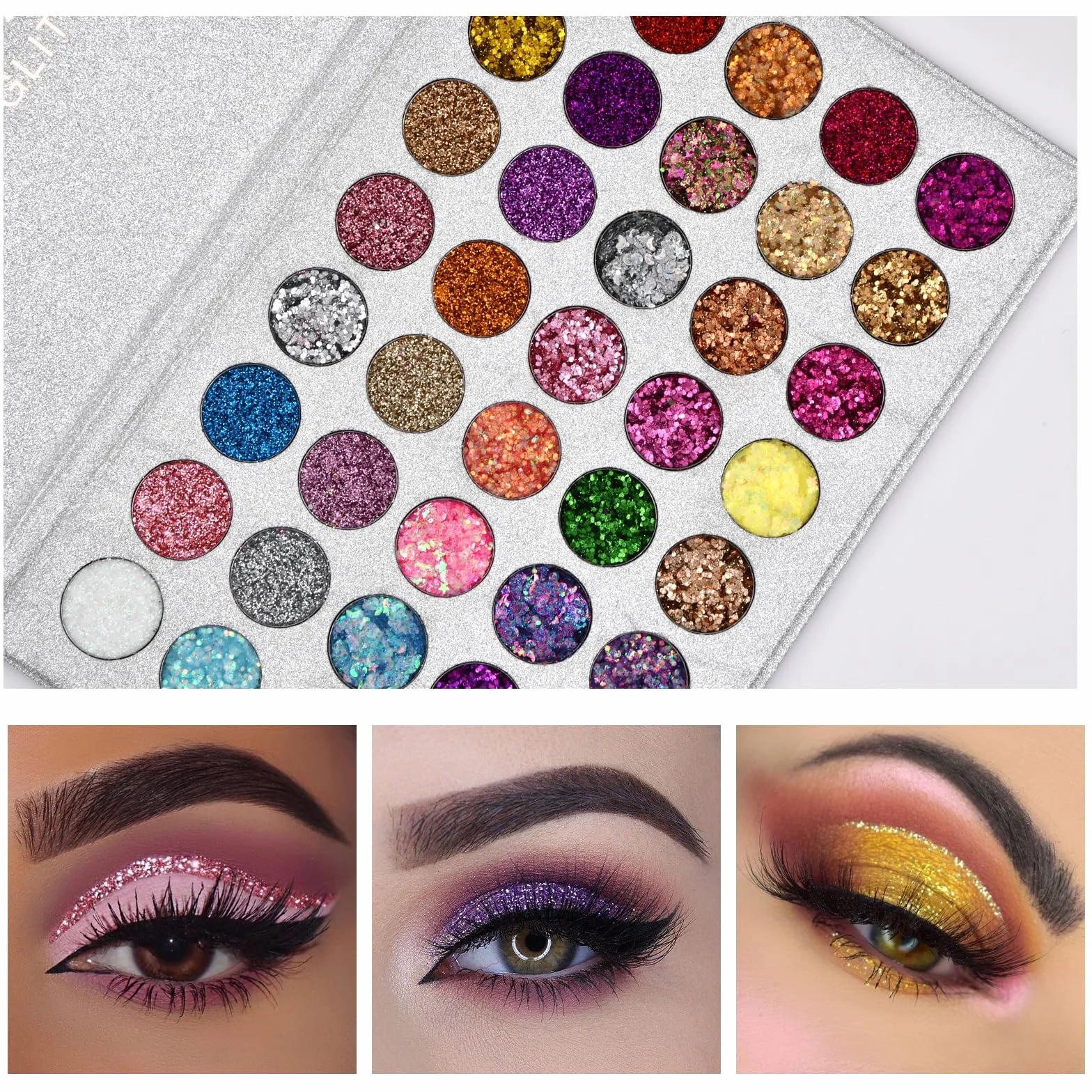 Jinlaili Paleta cieni do powiek z brokatem, 40 kolorów, paleta cieni do powiek, połyskujące, błyszczące, trwałe, wodoodporne, paleta do makijażu
