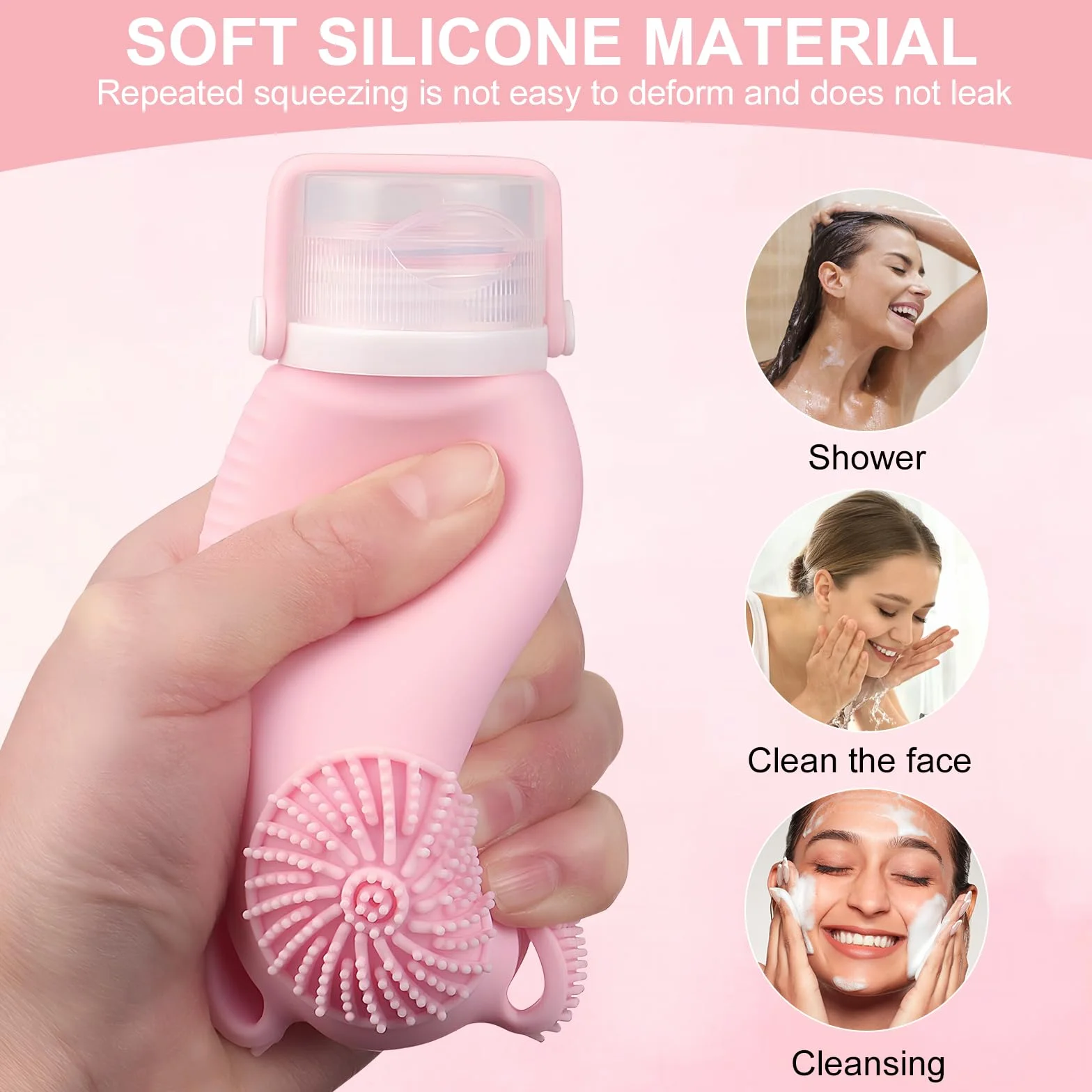 Silikonowe butelki podróżne 100 ml, 3 szt. Wielofunkcyjny zestaw podróżny z głowicą do twarzy, szamponem, balsamem, płukaniem, żelem pod prysznic