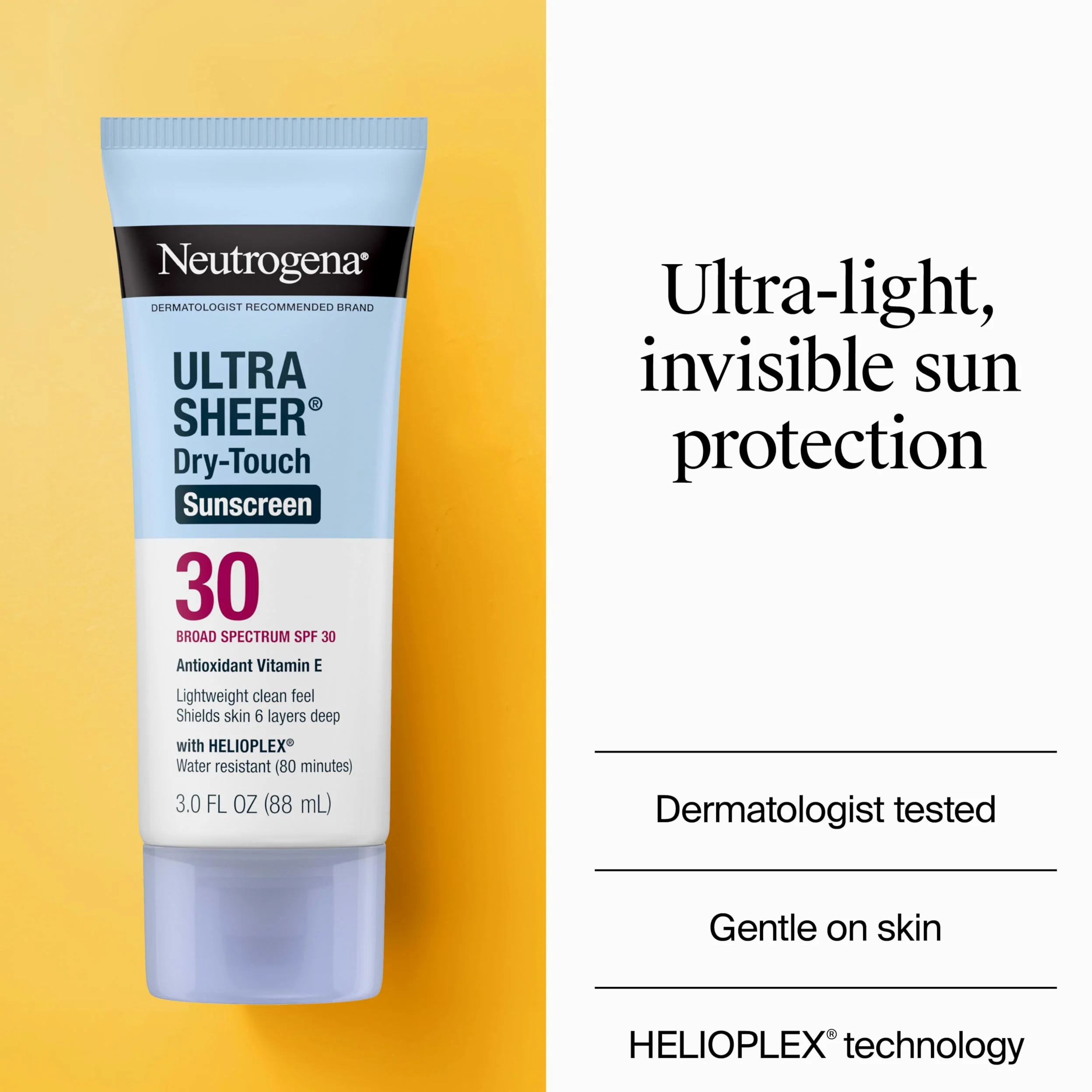 Neutrogena Ultra Sheer Dry-Touch Sunscreen Lotion, Broad Spectrum LSF 30 ochrona przed promieniowaniem UVA/UVB, nie zawiera tlenu, wodoodporny, nie zatyka się, nie zawiera komedogenicznych,