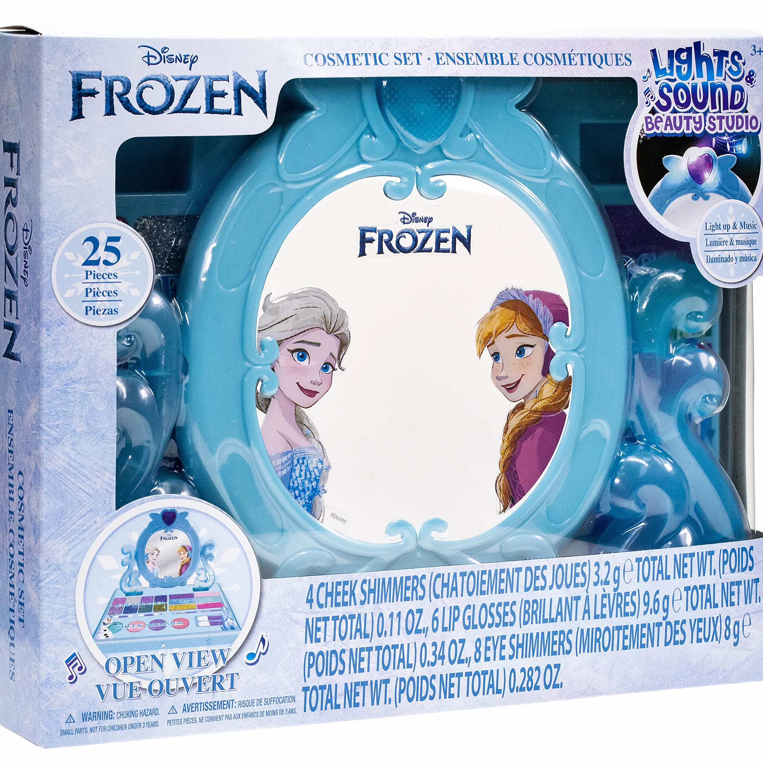 Disney Frozen – Townley Girl Kosmetyczny zestaw do makijażu z lusterkiem i wbudowaną muzyką zawiera błyszczyk, połysk i pędzle dla dzieci w wieku od 3 lat