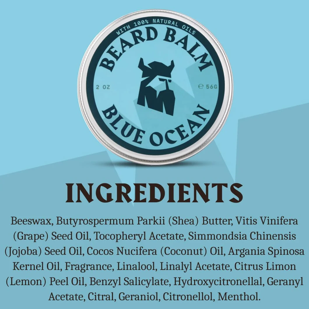 Striking Viking Balsam do brody Blue Ocean – Lekki mocujący, 60 g – Nawilżający i nawilżający – Z masłem Shea, olejem arganowym i olejem jojoba – Pielęgnacja brody, wosk do brody i pomada w jednym