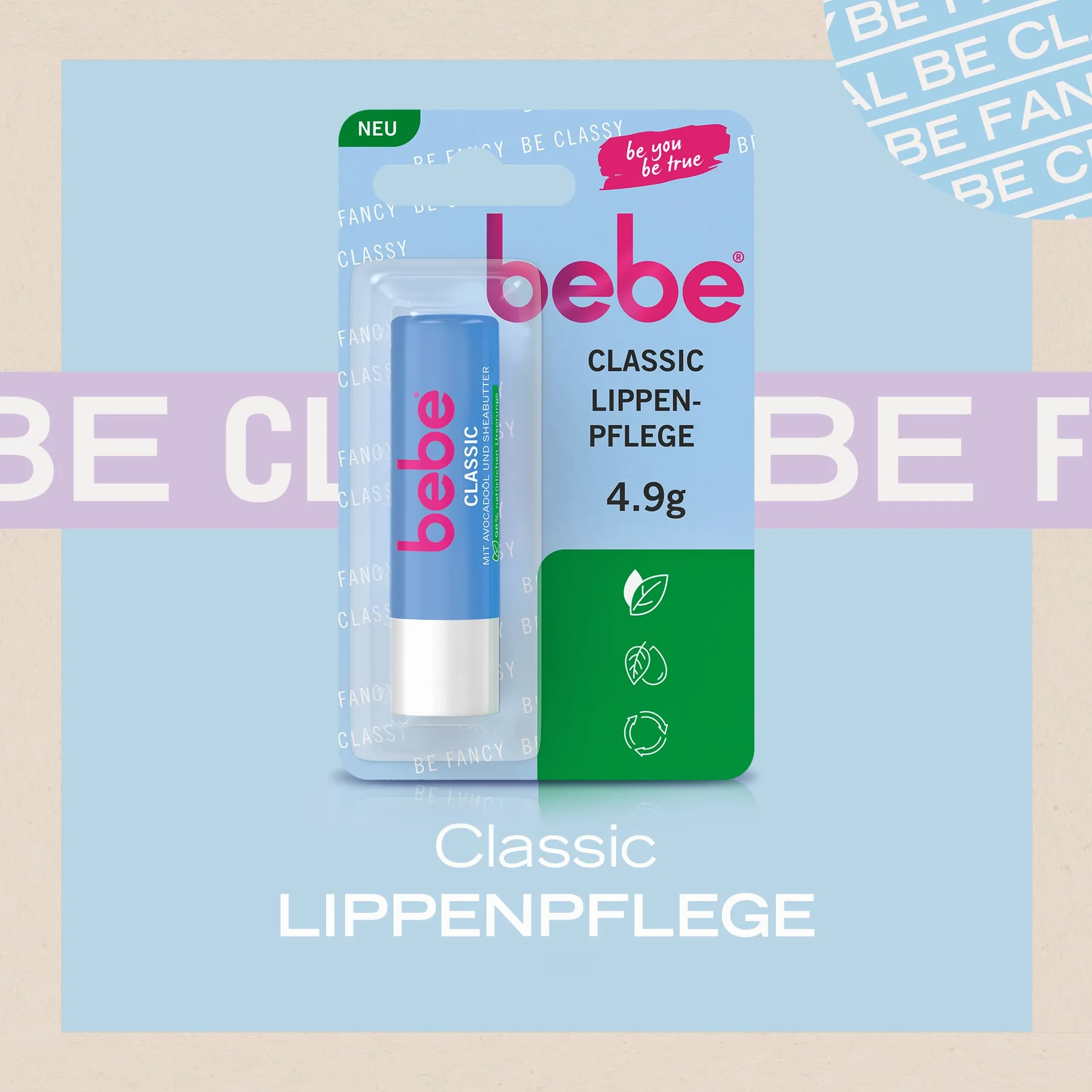 bebe Classic pielęgnacja ust (12 x 4,9 g), pomadka do ust z olejkiem z awokado i masłem shea, delikatnie pielęgnuje usta dzięki 98% składnikom naturalnego pochodzenia i bez olejów mineralnych