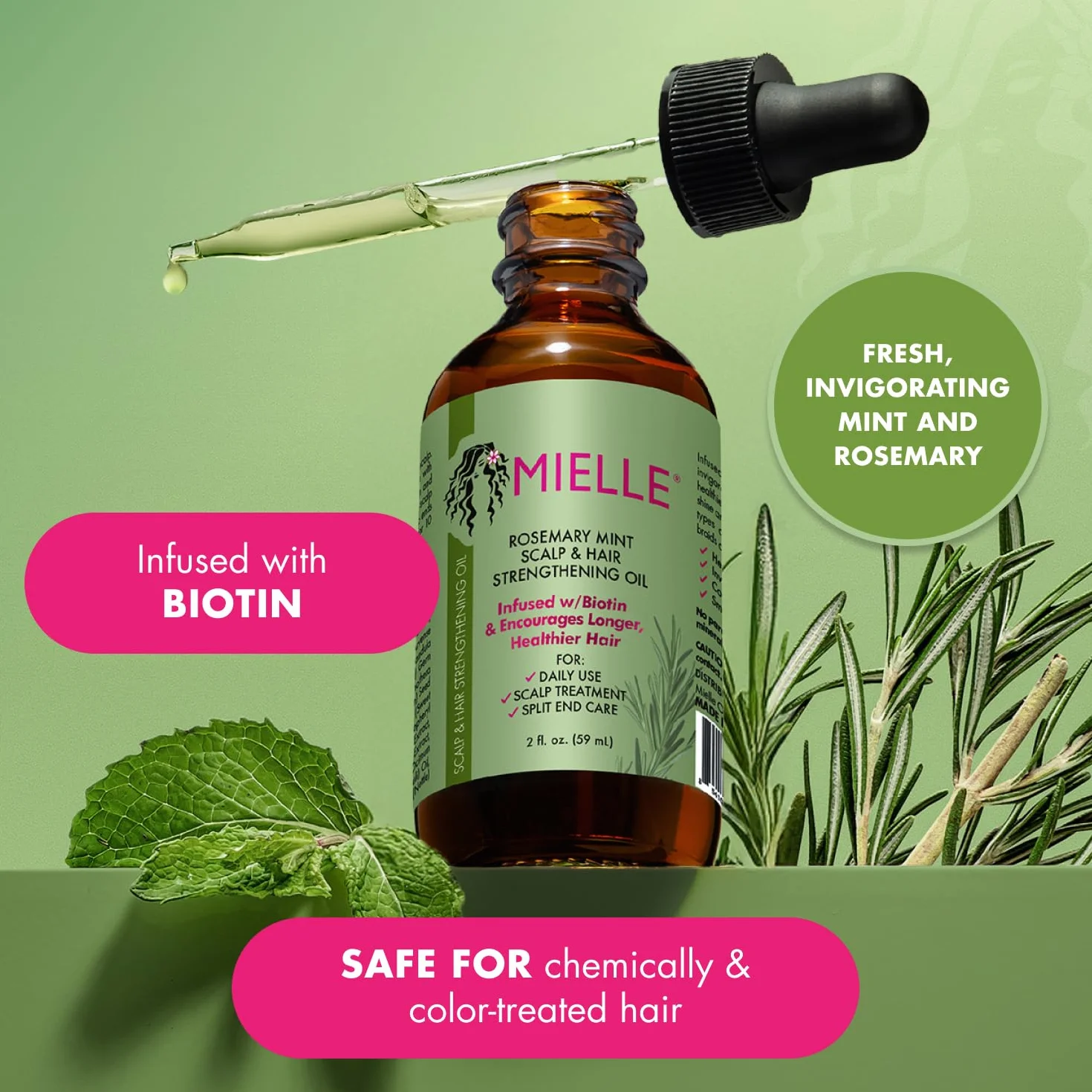 MIELLE Rosemary Mint Scalp & Hair STRENGTHENING Oil 59ML, Pojedynczy, Standardowy
