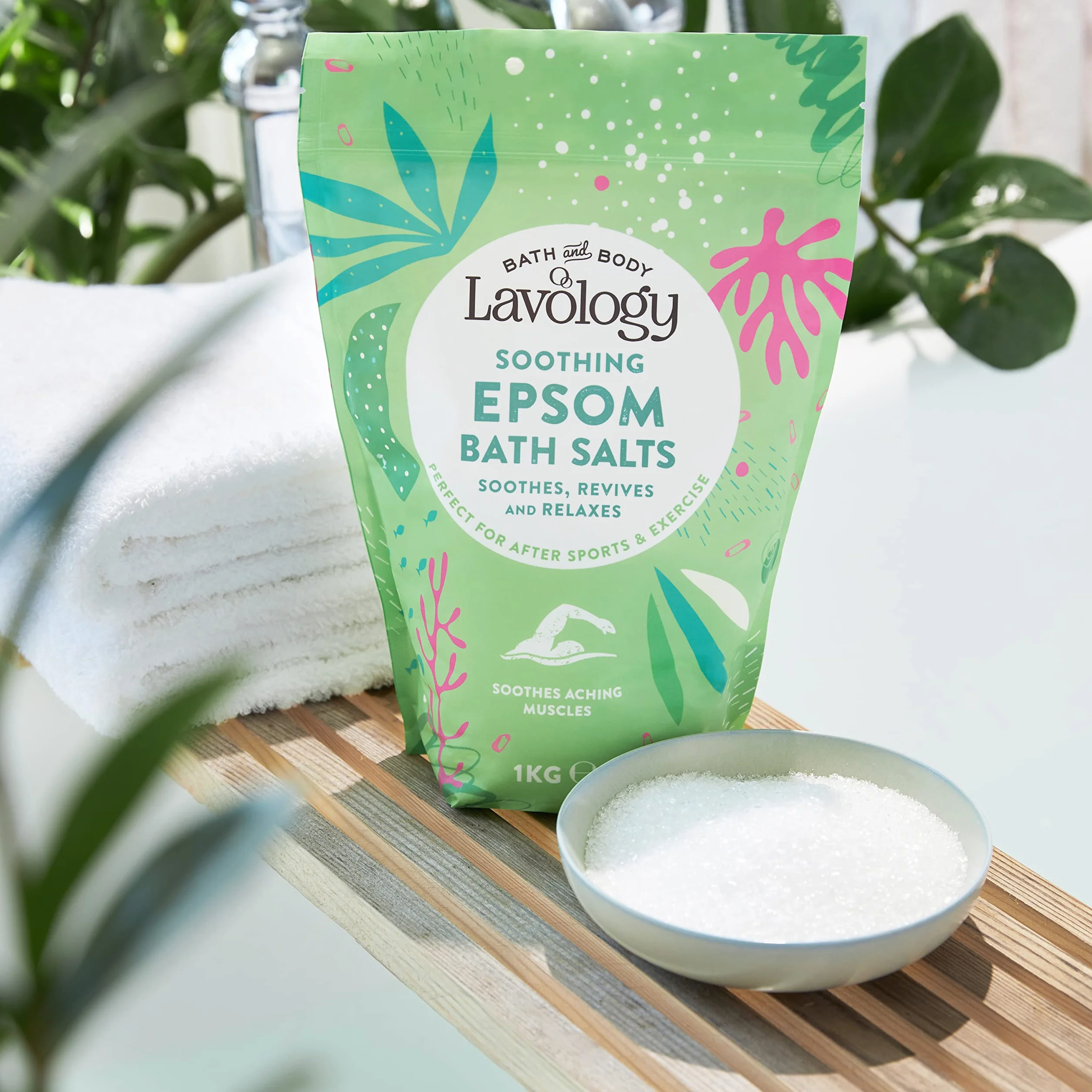 Lavology Epsom sól do kąpieli, wszystkie naturalne składniki, kojące, relaksujące, 1 kg