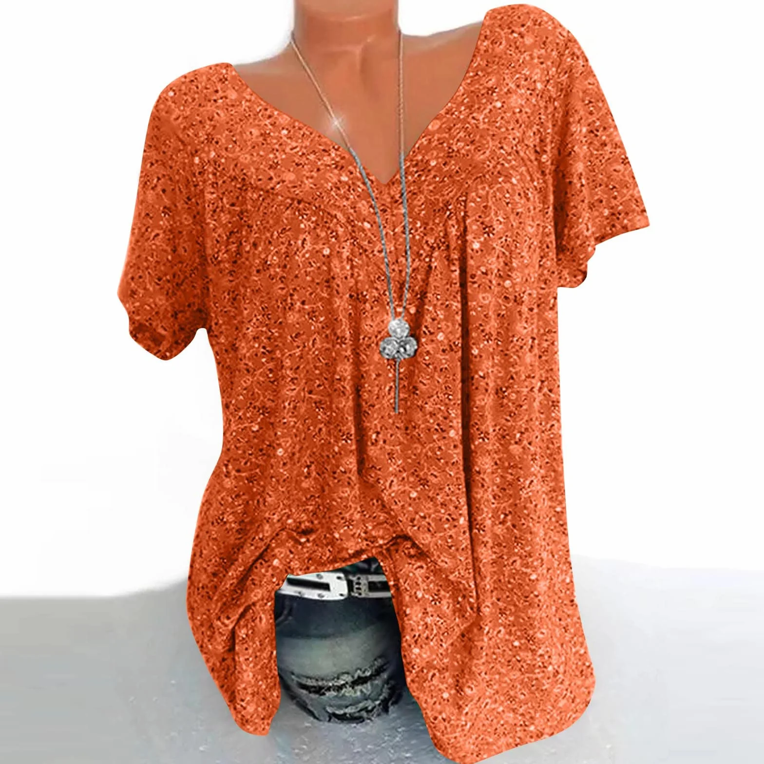 Topy damskie z krótkim rękawem letnie bluzki z nadrukiem w serek bluzki dla kobiet UK elegancka plisowana tunika top plus size luźne koszulki dla kobiet Wielka Brytania na co dzień modny top wyjściowy