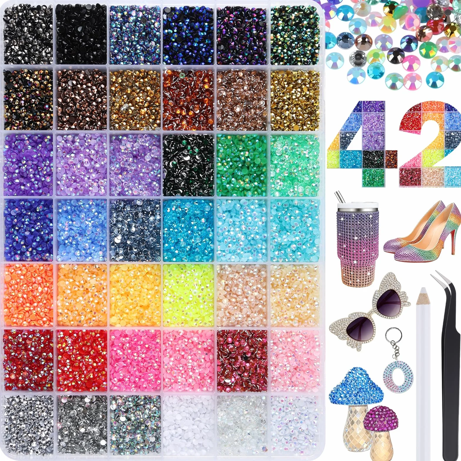 Zestaw Błyszczących Dżetów Żywicznych 33000 Sztuk, 42 Kolory 3mm Płaski Tył do Nail Art