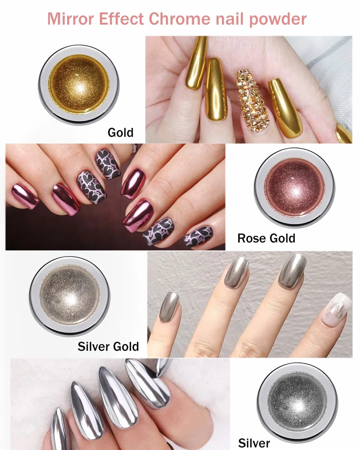 Wahshei 6 Chromowy Puder do Paznokci, Chromowy Puder z Efektem Lustra, Holo Chromowy Puder, Puder z Efektem Perłowym do Paznokci Glazed Donut