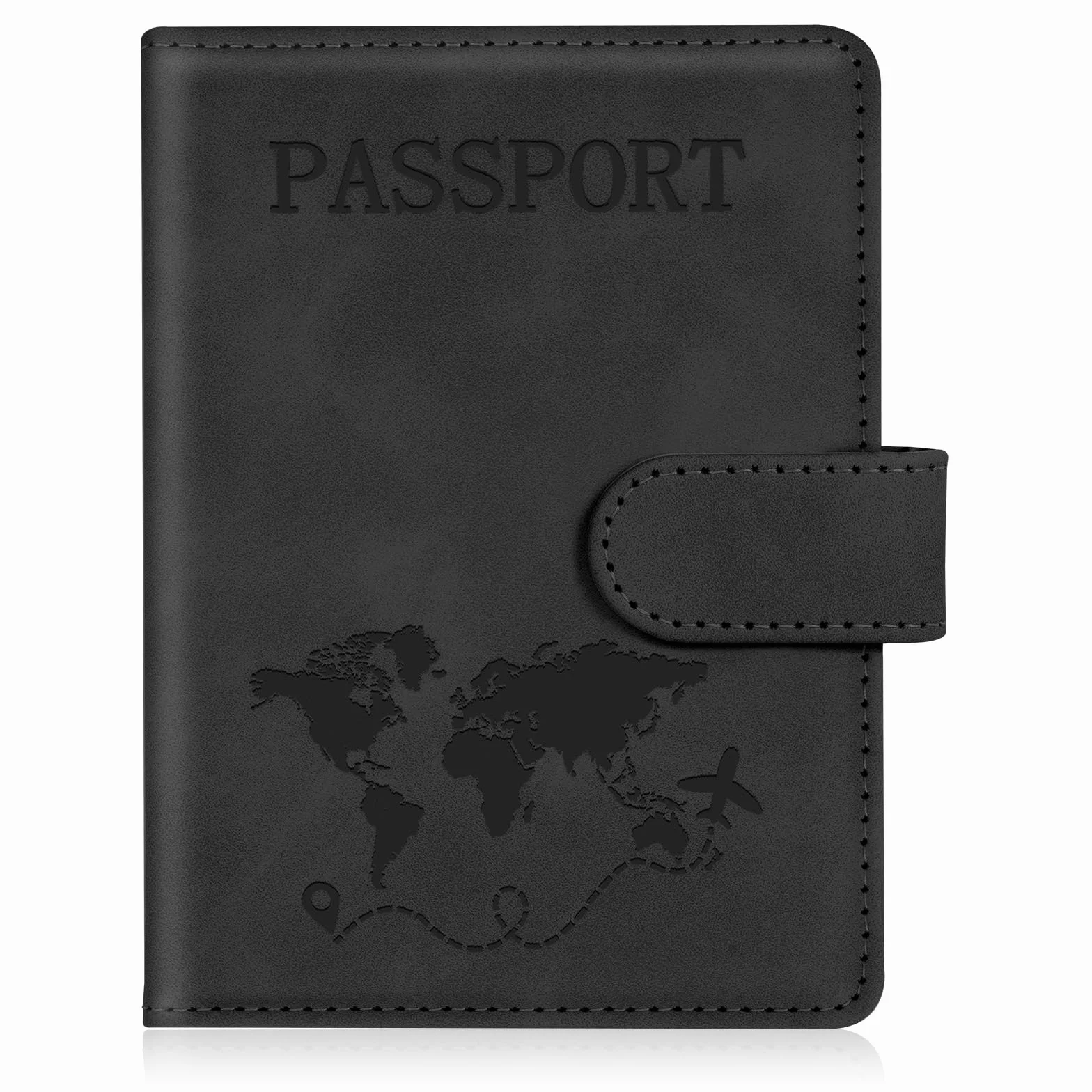 Etui na paszport, etui z portfelem, skóra PU, blokowanie RFID, etui na paszport, etui na paszport, karty kredytowe, wizytówki, Czarny - 1 szt