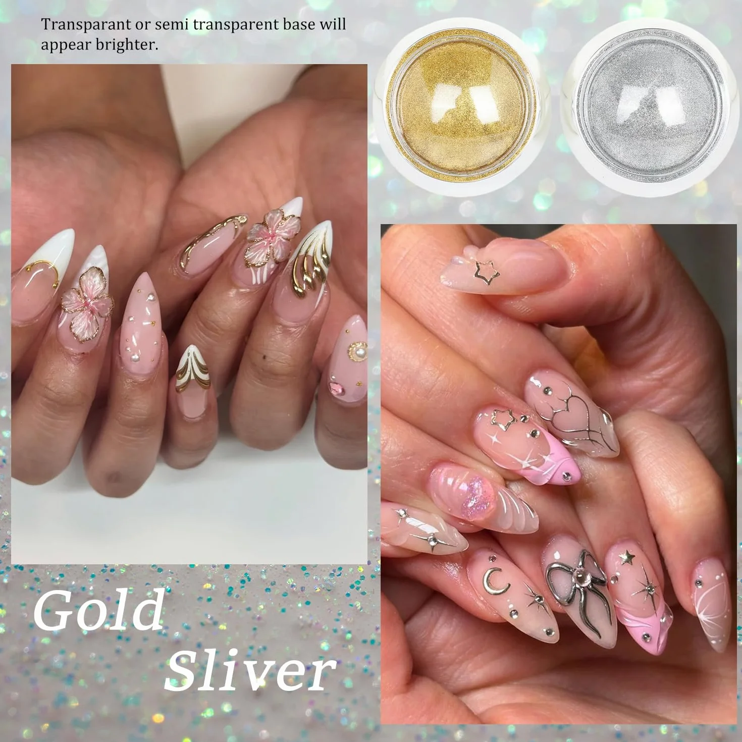 Chrome Nail Powder, 4 kolory Crome Pigment do paznokci Aurora biała perła srebrny złoty chrom Nail Powder Crome w proszku do paznokci Art Nail Design