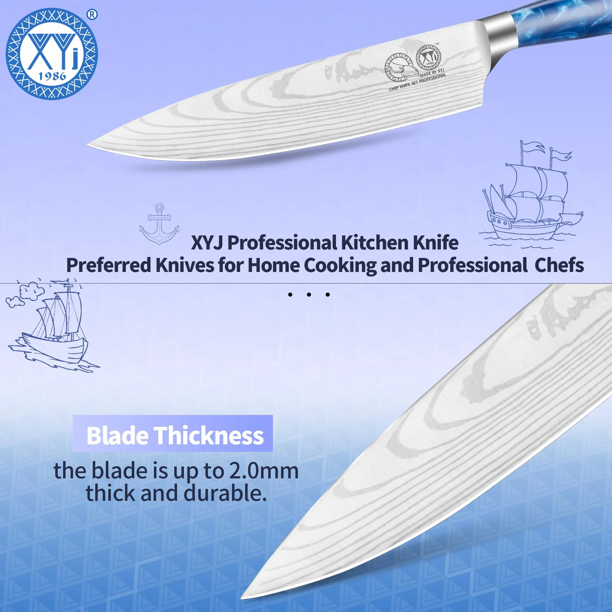 XYJ Professional Japanese Chef Knife 8 Inch Stainless Steel,Vein Damascus Pattern Sharp Blade,Meat Cleaver,Slicing Cooking Kitchen Knife With Sheath,Portable Outdoor Camping BBQ
